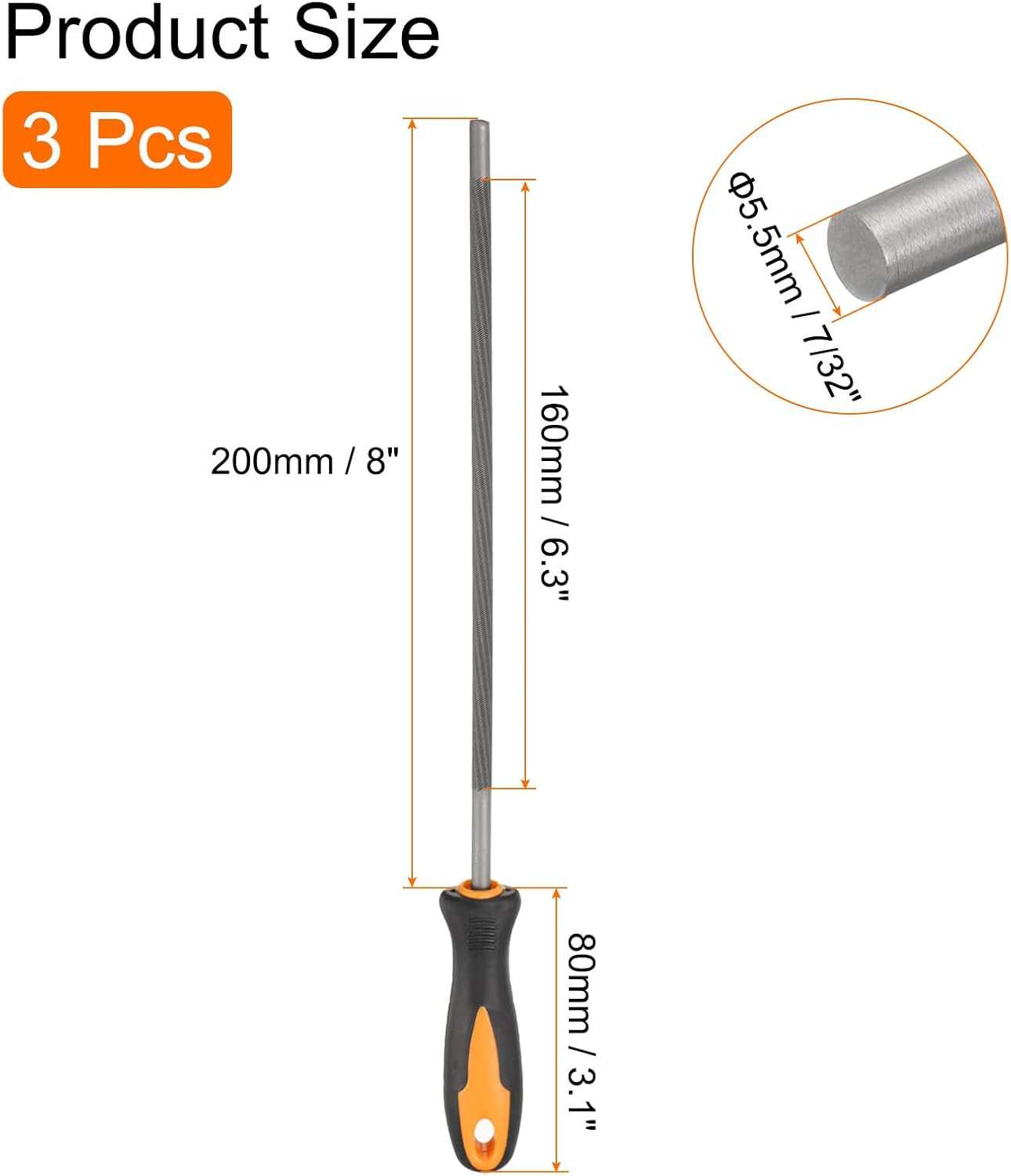 HARFINGTON 3Pcs Chainsaw File, 5.5Mm (7/32-Inch) round Sharpening Files Tool with Plastic Handle for Chain Chainsaw Sharpening, Grinding, Grey image number 1