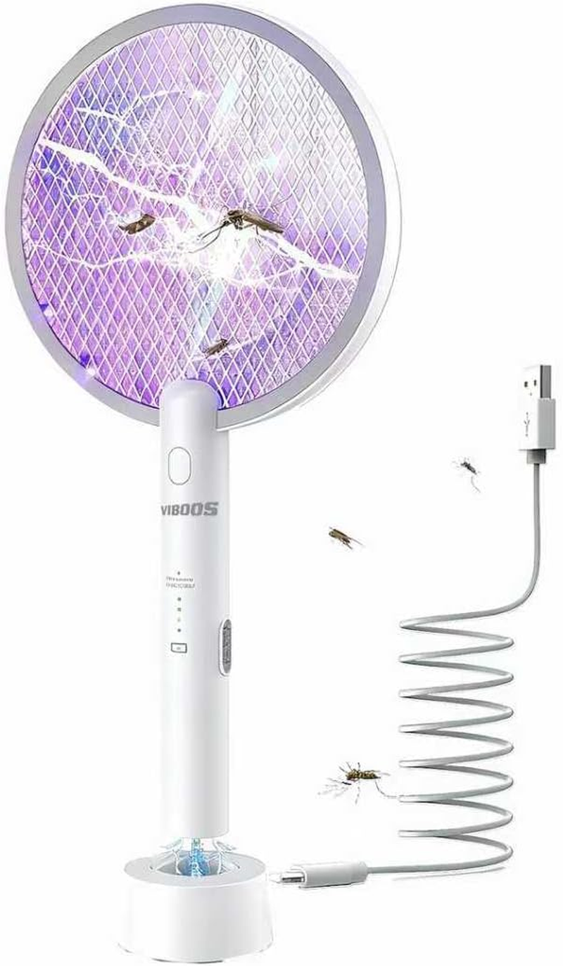 VIBOOS Electric Fly Swatter Racket, 2 in 1 Electric Bug Zapper USB Rechargeable, 4000V Indoor Outdoor Mosquito Zapper with 5 Layer Safety Mesh, Cordless Insect Killer Trap Home Office Camping Patio image number 1