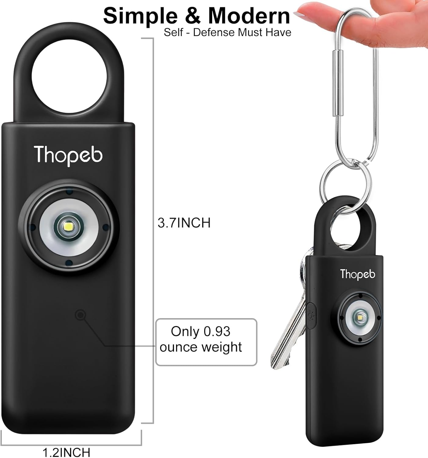 Thopeb&ndash; Personal Safety Alarm for Women&ndash;135Db Siren, Strobe Light and Rechargeable - Safety Alarm Keychain for Women (Charcoal) image number 2