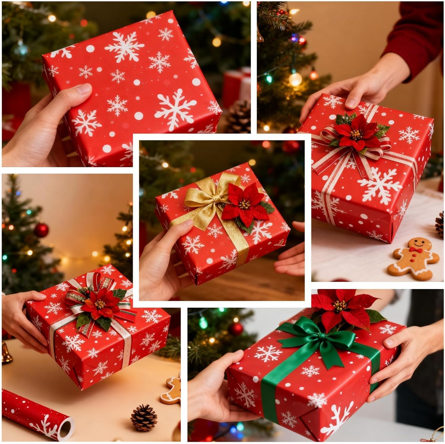 Christmas Wrapping Paper Roll- 17 Inch X 33 Feet Snowflake Design for Christmas,Winter,Holiday (Red + White) - Green + White image number 5