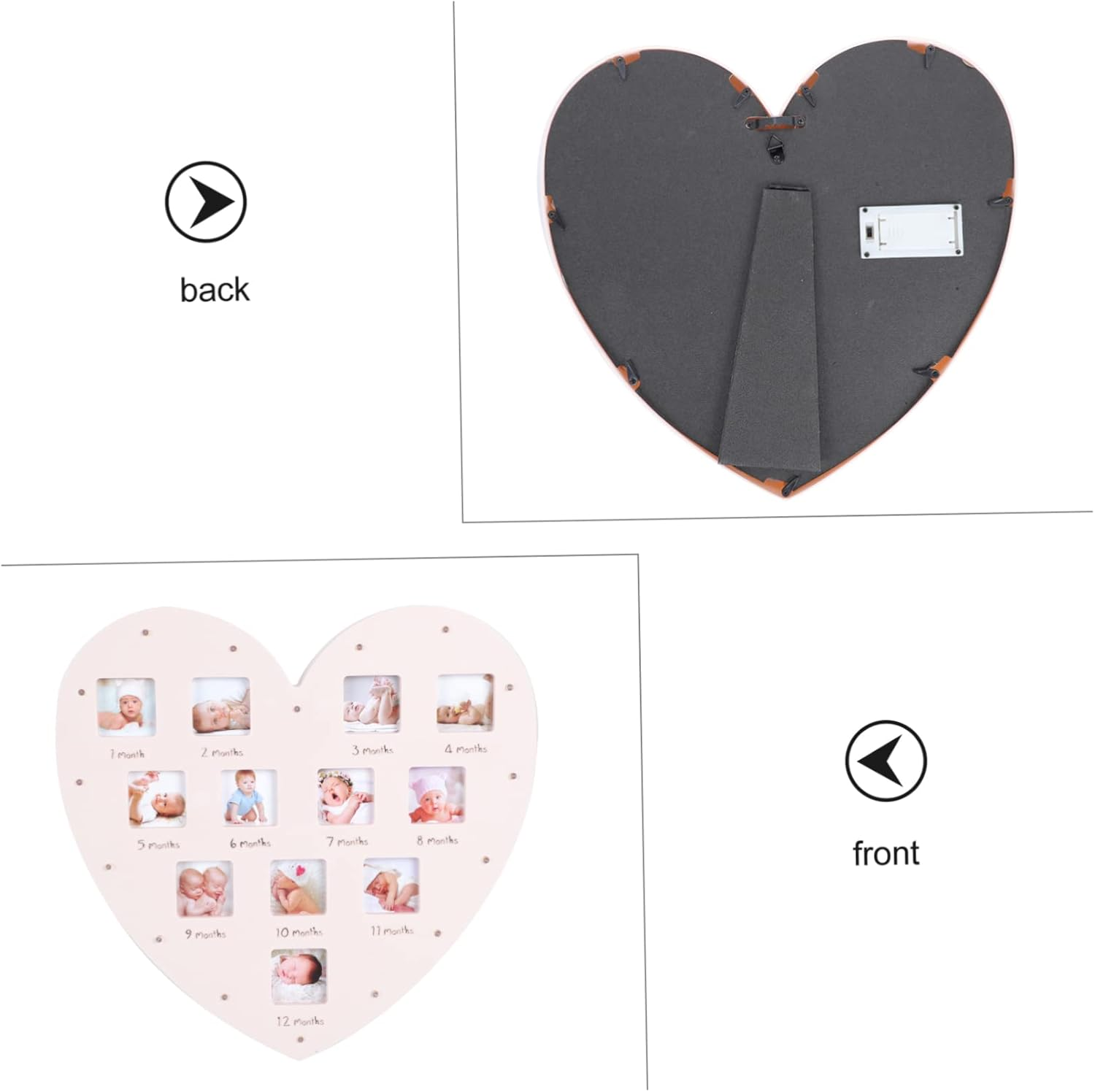 Creative Heart Shape Growth Frame with LED Light Month Photo Display for Newborns Keepsake for First Year Memories and Milestone Moments image number 2