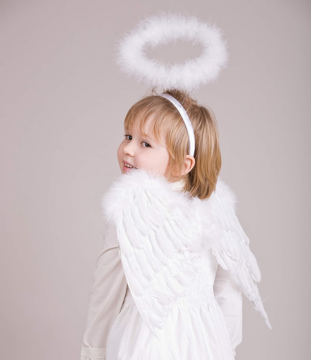 2 Pack Angel Halo Headbands Feather Angel Headband White Halo Hair Band Halloween Christmas Costume Accessory for Kids Adult Teens Girls Women(White) image number 5