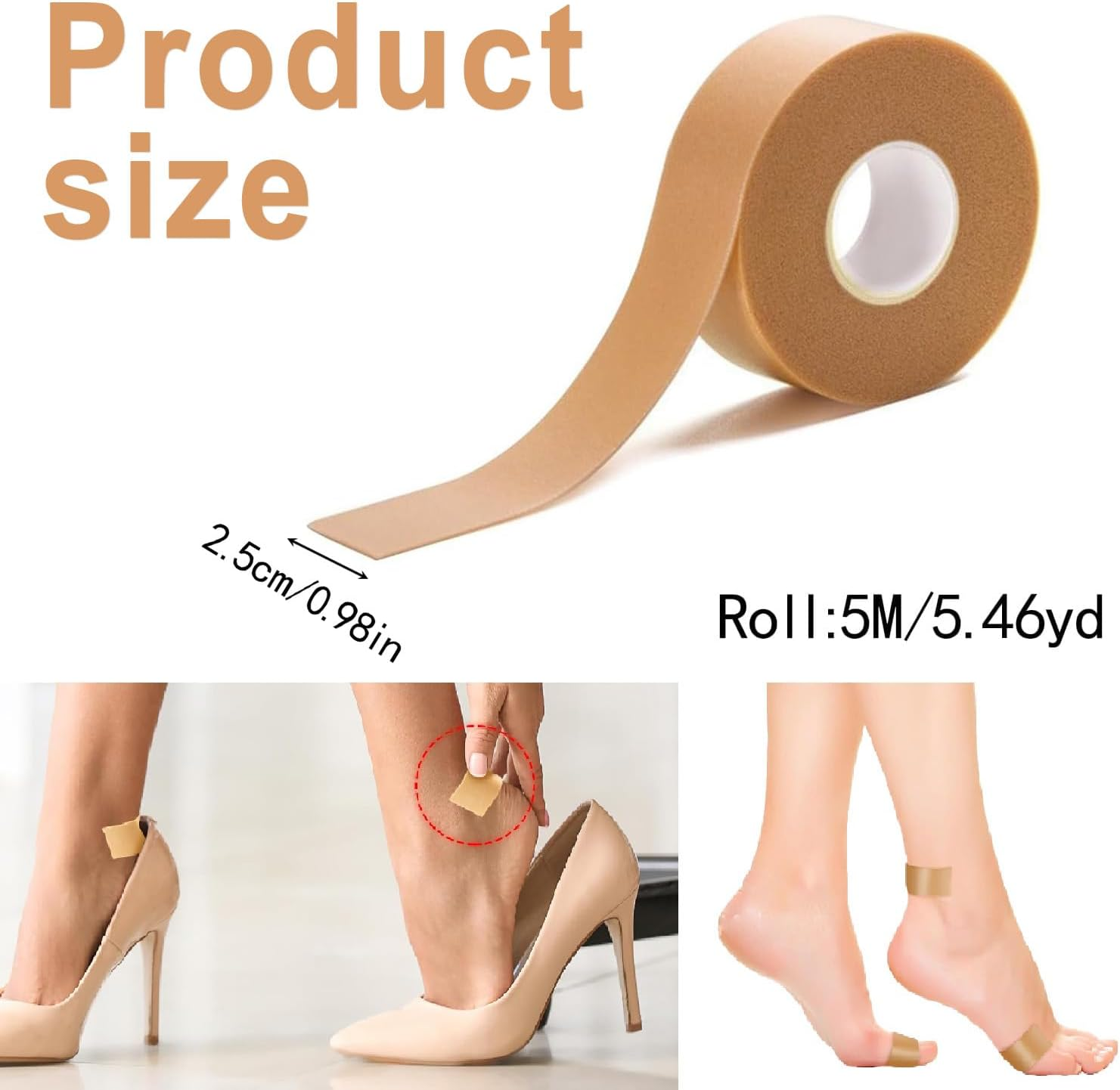 6 Rolls Moleskin Roll Purpose Anti-Slip Foot Care Sticker Foam Foot Care Self-Adesive Tape Cushioned Protection Shoes Insoles Protect Skin from Rubbing for Toes Feet Blisters Prevention image number 2