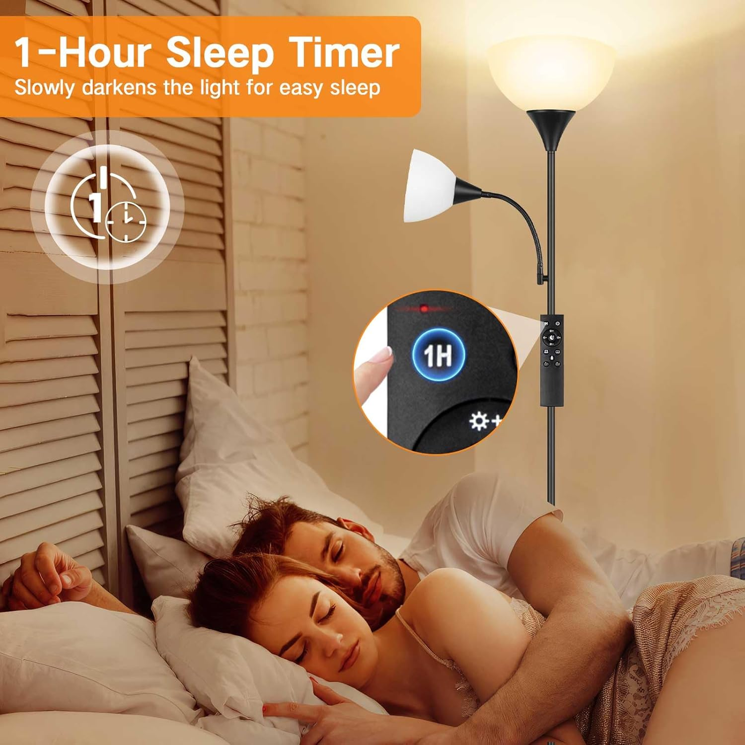 OUTON LED Floor Lamp with Remote Control, 4 Color Temperatures, Adjustable Brightness, Timer, Modern Floor Lamp Torch with Reading Light for Living Room, Bedroom, Office image number 1