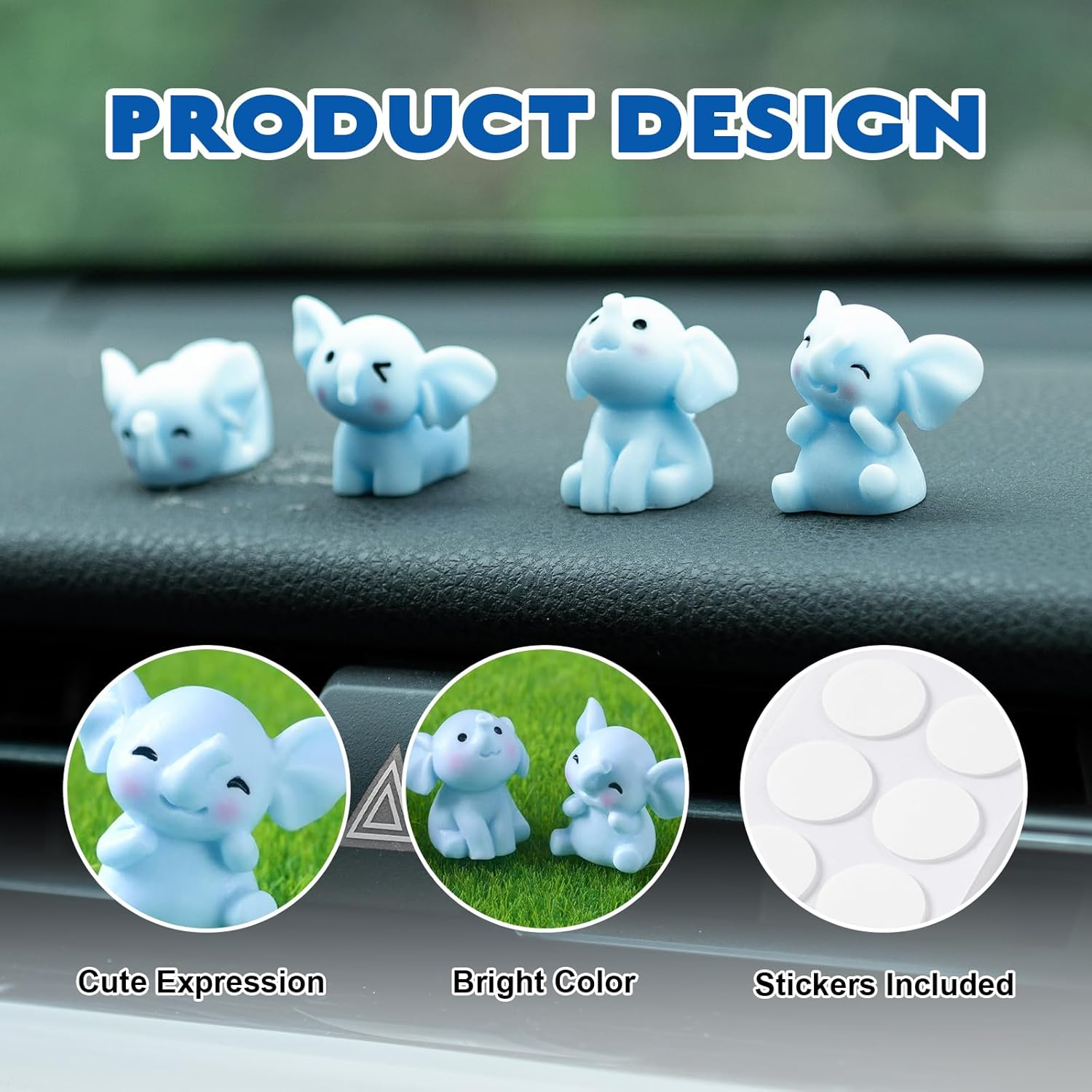 Rislobx Mini Resin Elephants Car Dashboard Decorations, 4PCS Cute Elephant Rear View Mirror Screen Ornament Interior Accessories for Home Office