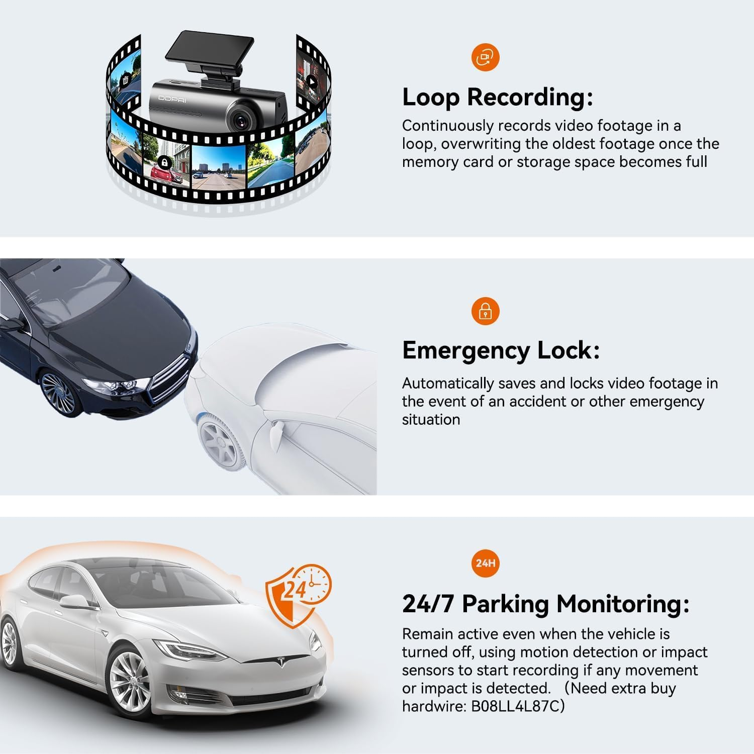 DDPAI Car Dash Cam 1296P+1080P Front and Rear Built-In Wifi G-Sensor with Smart APP Control, Night Vision, WDR, Loop Recording, Collision Lock, 24 Hours Parking Monitor, Support 256GB TF Card, N1 Dual image number 2