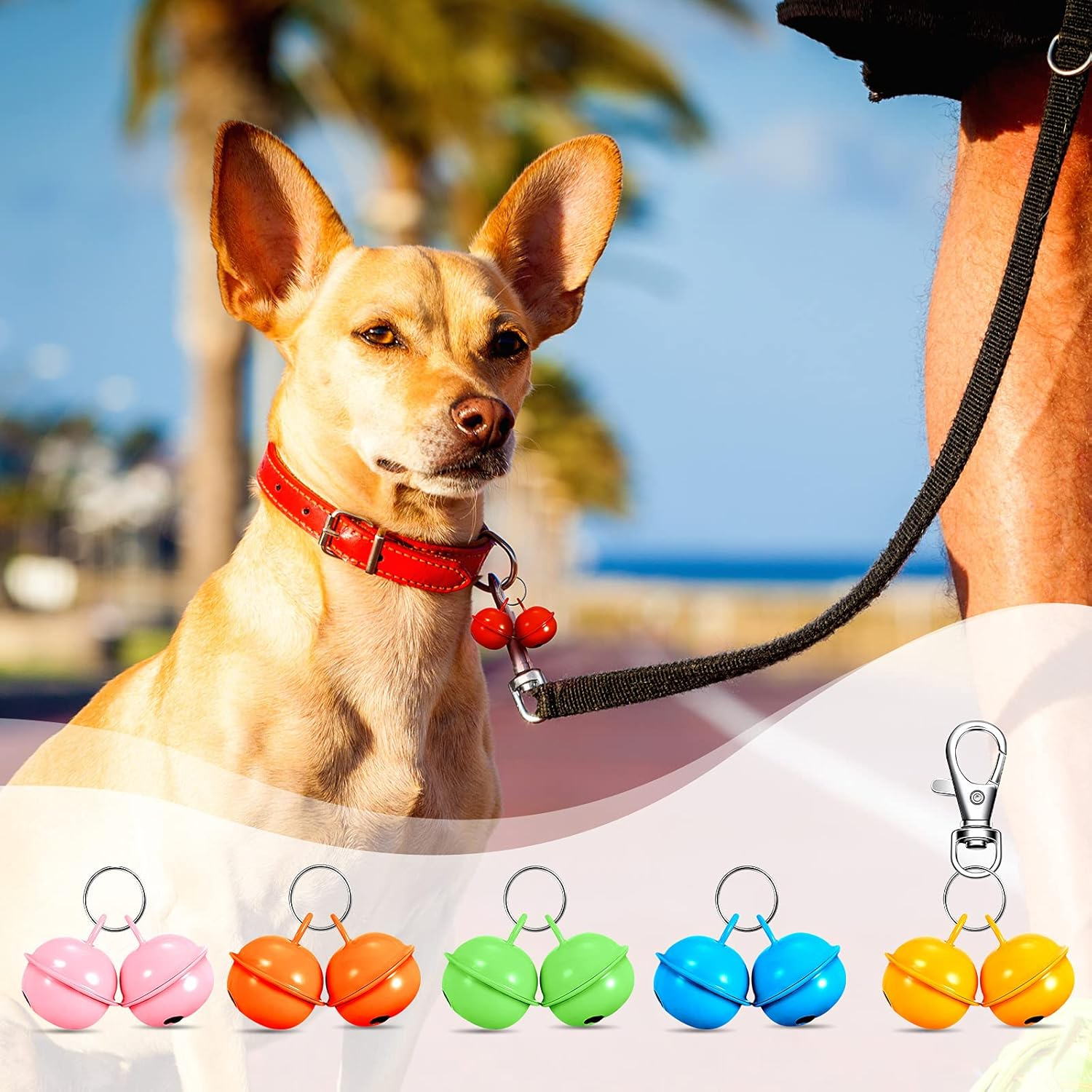 Hotop 32 Pcs Cat Dog Collar Bells Colorful Pet Bell Dog Collar Charm Bells with 16 round Key Rings 4 Buckles Pet Necklace Pendant Accessories for Puppy Kitten Potty Training Christmas Decoration, image number 3