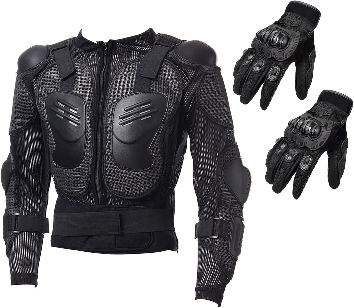 Full Body Cycle Riding Jacket Armor E Shoulder Chest Protection 1 Pa of Gloves Black L image number 6