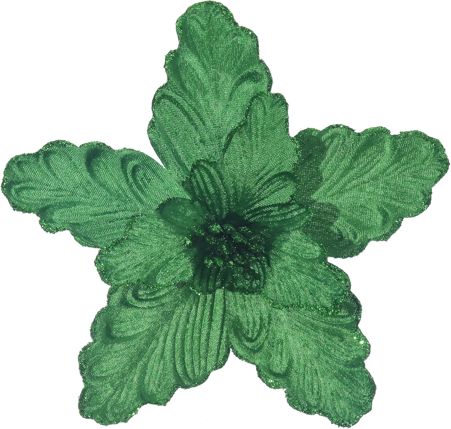 10 Pcs Large Poinsettias Christmas Tree Flower Glitter Silk Flower Picks Ornaments for Wreath Garland Wedding Decoration (Dark Red)