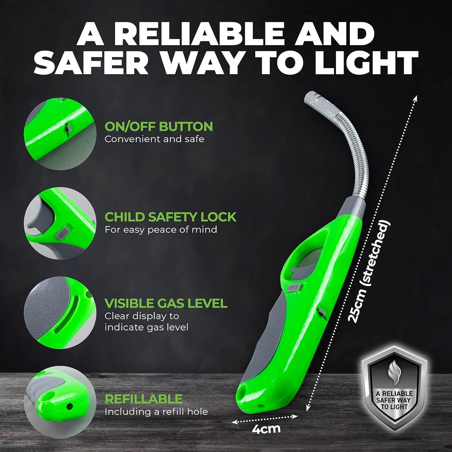 Home Master 4PCE Flexible Gas Lighter Bend and Stretch Refillable Safety Lock image number 4