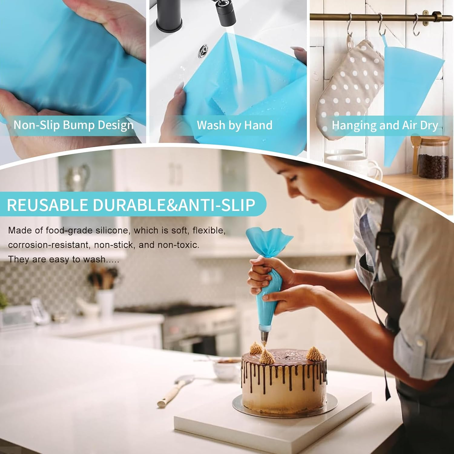 2 Piping Bag+48 Nozzles Tips+2 Converter Set, Stainless Steel Frosting Tips with Reusable Pastry Bag, Cake Decorating Supplies, Icing Piping Kit, DIY Kitchen Tool for Pastry Dough Cookie Cupcake (52) image number 1