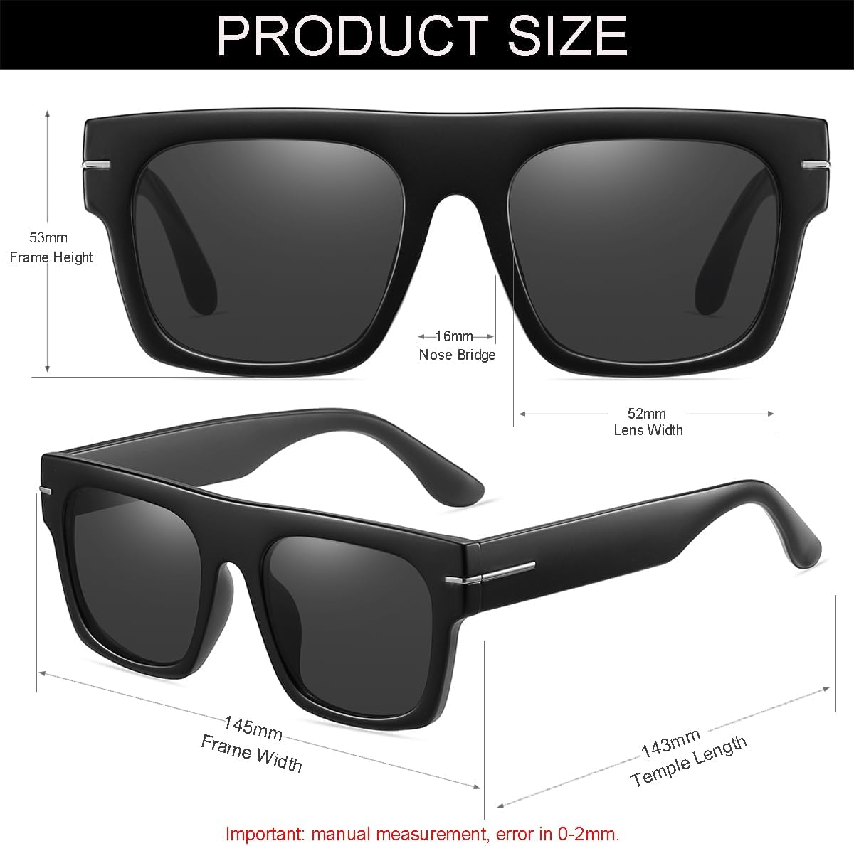 NIDOVIX Classic Vintage Square Sunglasses for Men Women Large Frame Retro 70S Sun Glasses UV400 Protection image number 3
