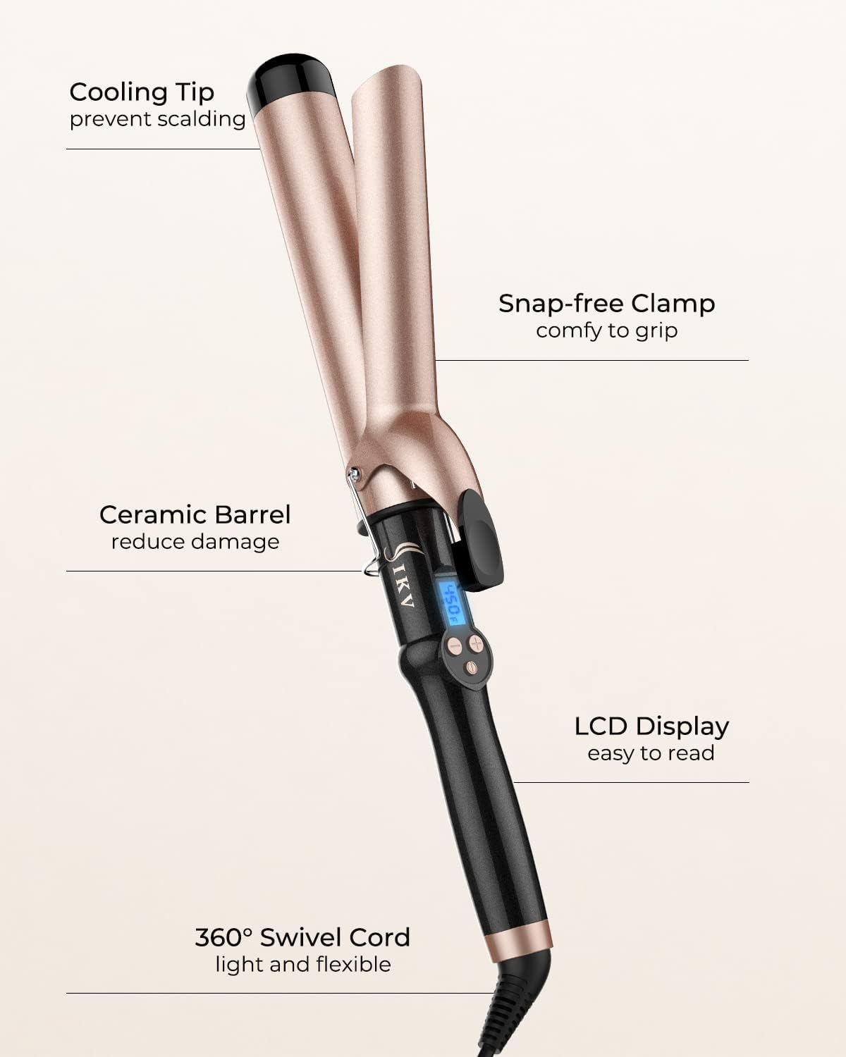 1 1/2 Inch Extra Long Barrel Curling Iron, 1.5 Inch Large Barrel for Long Hair Ceramic Tourmaline