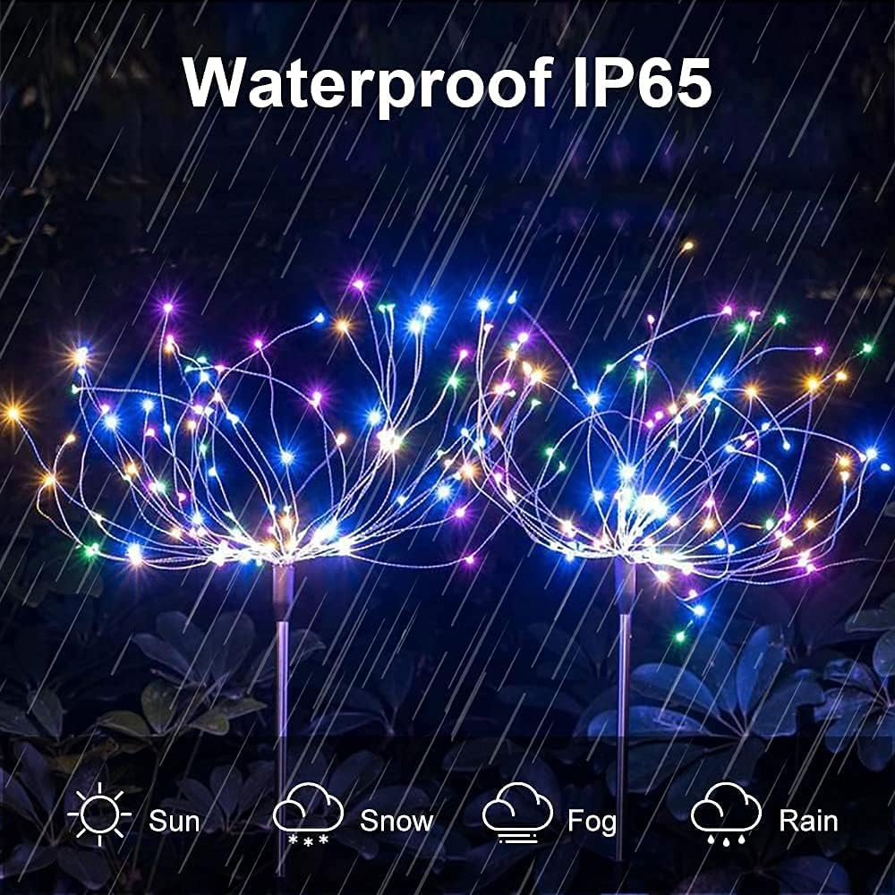 HELESIN Solar Christmas Lights, 2 Pack Firework Outdoor Waterproof IP65 with Twinkling & Steady Modes, 120 Leds for Garden Patio Yard Party Gift (Multicolor) image number 3