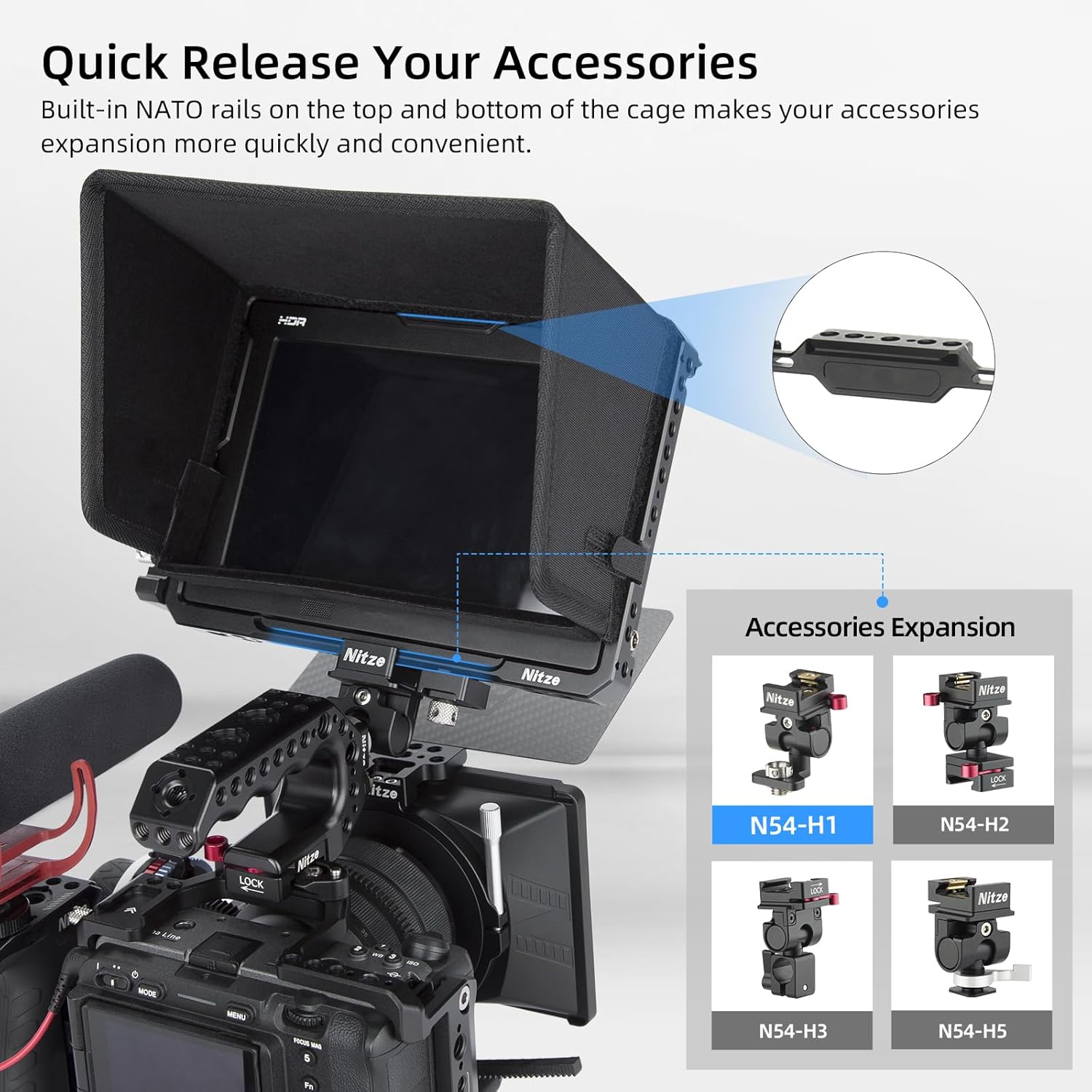 Nitze Cage for Blackmagic Design Video Assist 7" 12G Monitor with Sunhood, HDMI Cable Clamp and USB-C Cable Clamp - JT-B02B image number 1