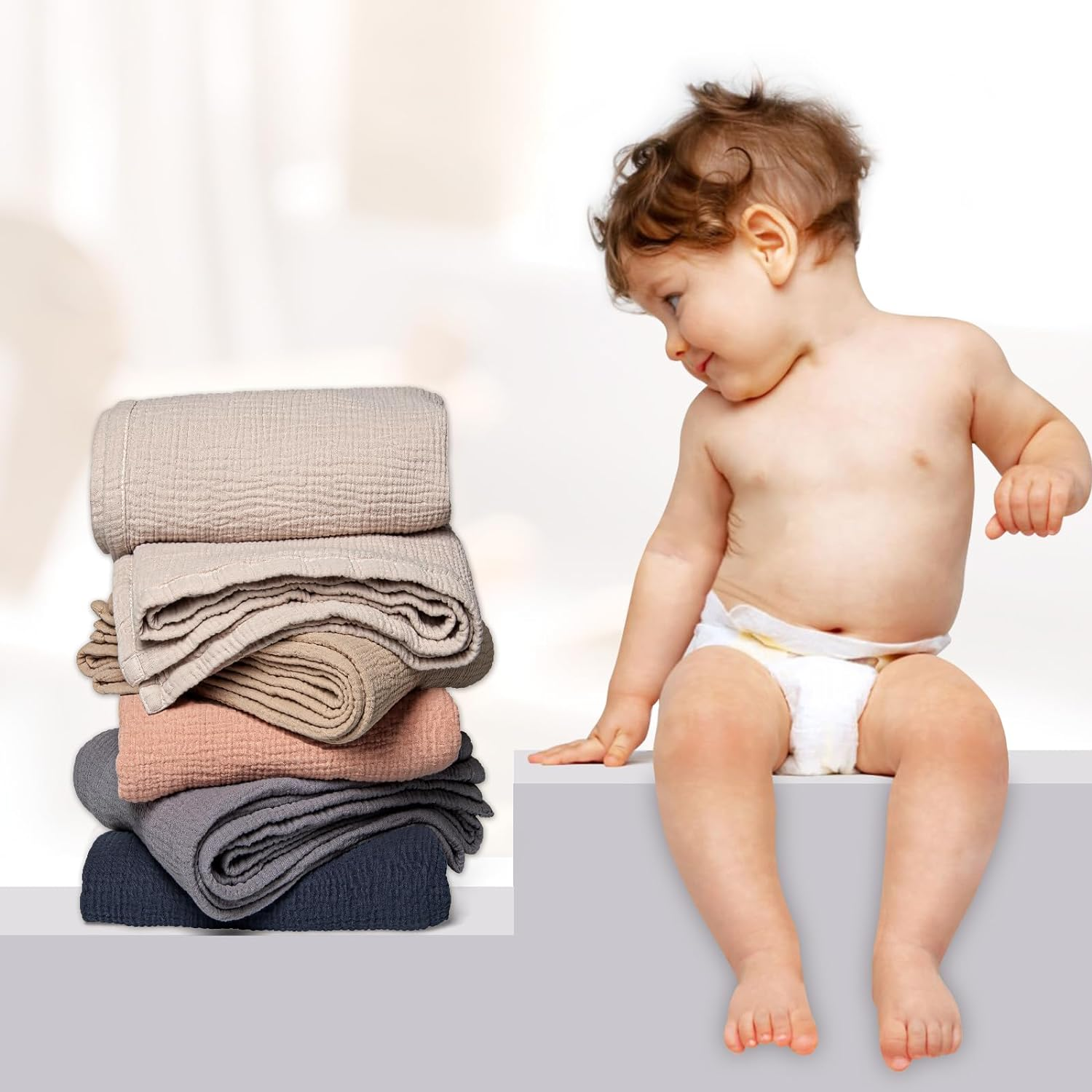 Lulu Moon Baby Blankets Muslin - Soft Cotton Crib Blanket Newborn - Toddler Quilt for Boys and Girls(Blue)