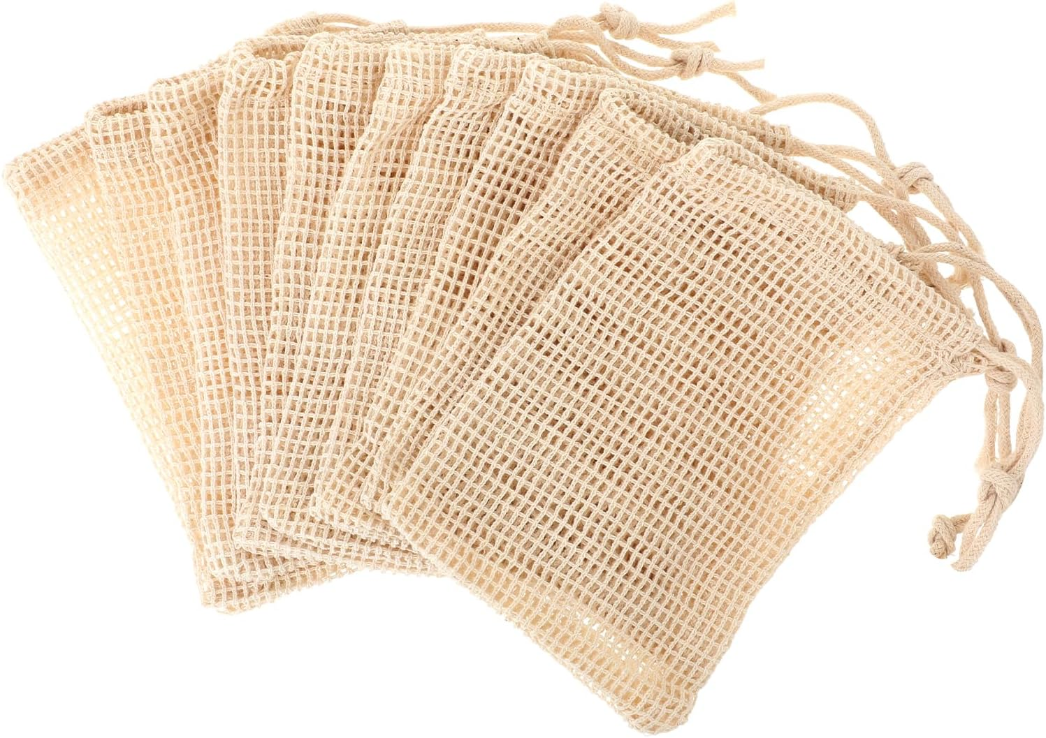 COMNICO 10 PCS Soap Bags Natural Sisal Soap Saver for Foaming and Drying Bubble Mesh Soap Scrubber Pouch Handmade Cotton Bag with Drawstring Body Facial Cleaning Bath Shower Tool image number 6