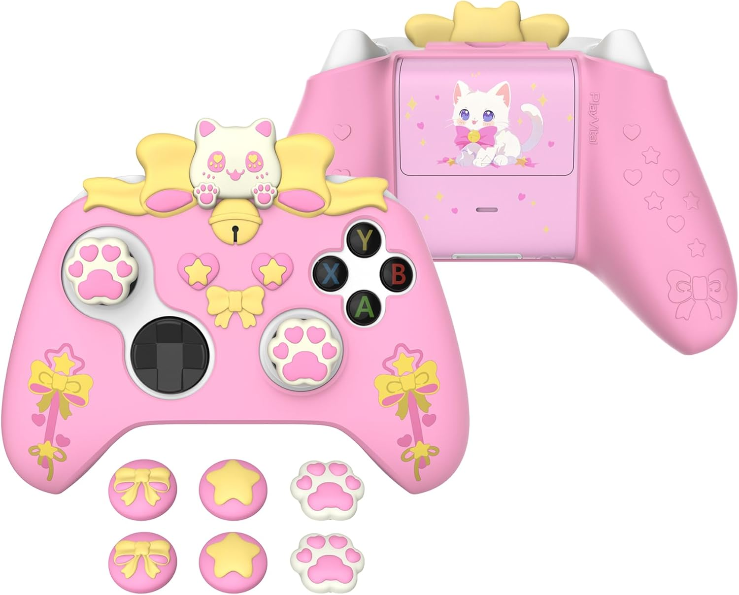 Playvital Sweetheart Kitty Silicone Cover Compatible with Xbox Series X/S Controller with Thumb Grips and Stickers, Soft Rubber Protector with Anti-Slip Grip for Xbox Core Controller - Black