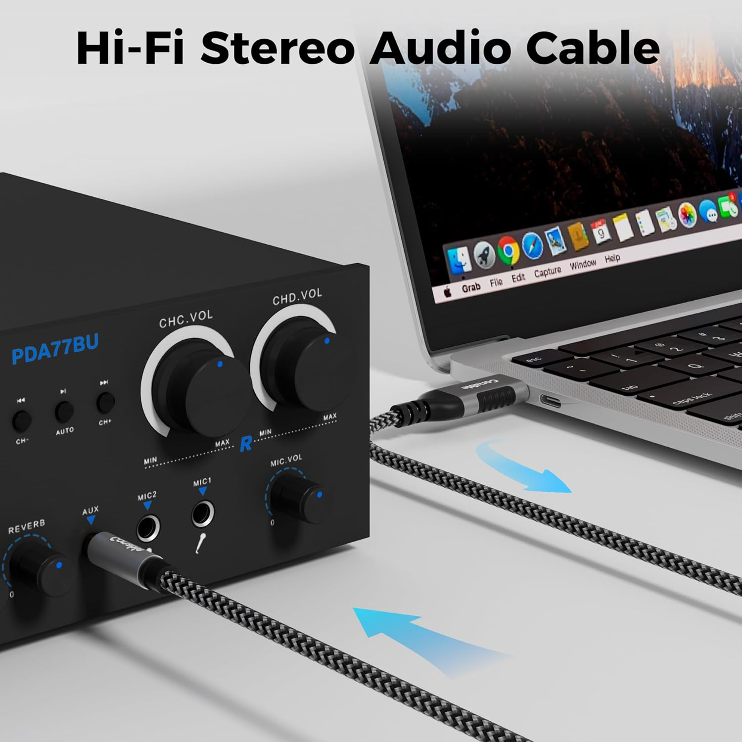 USB to 6.35Mm TRS Stereo Audio Cable 4 FT, USB-A to 1/4" Audio Adapter Aux Jack Stereo Cord, Gold-Plated Connector, Nylon Braided Jacket, DAC Chip, for Laptop, Amplifier, Mixer, Home Theater, Speaker