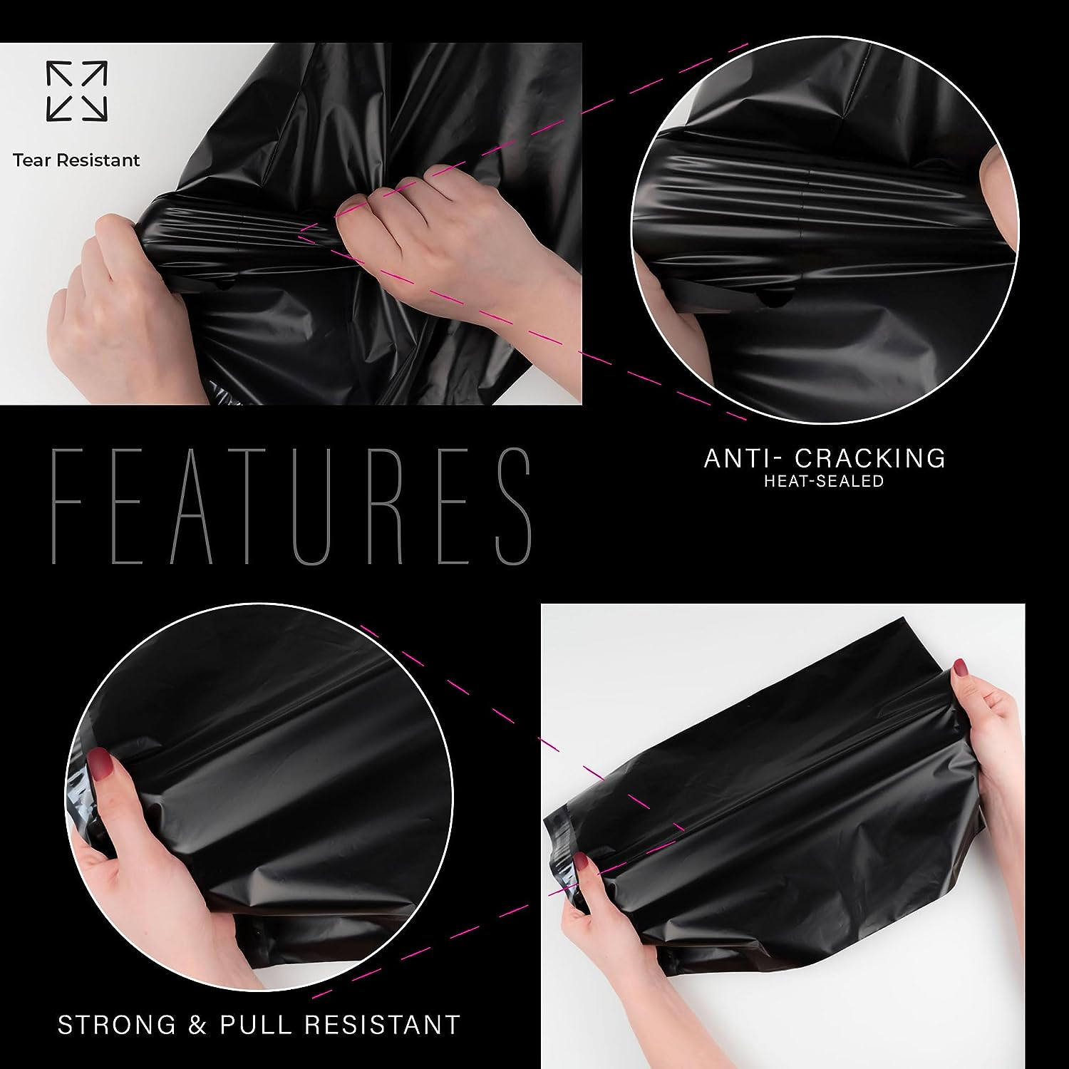 Postage Bags for Clothes - Pack of 20 - Black 14X19 Inch Parcel for Posting - Self Seal Postal Packaging - Tear Resistant Mailing and Shipping image number 4