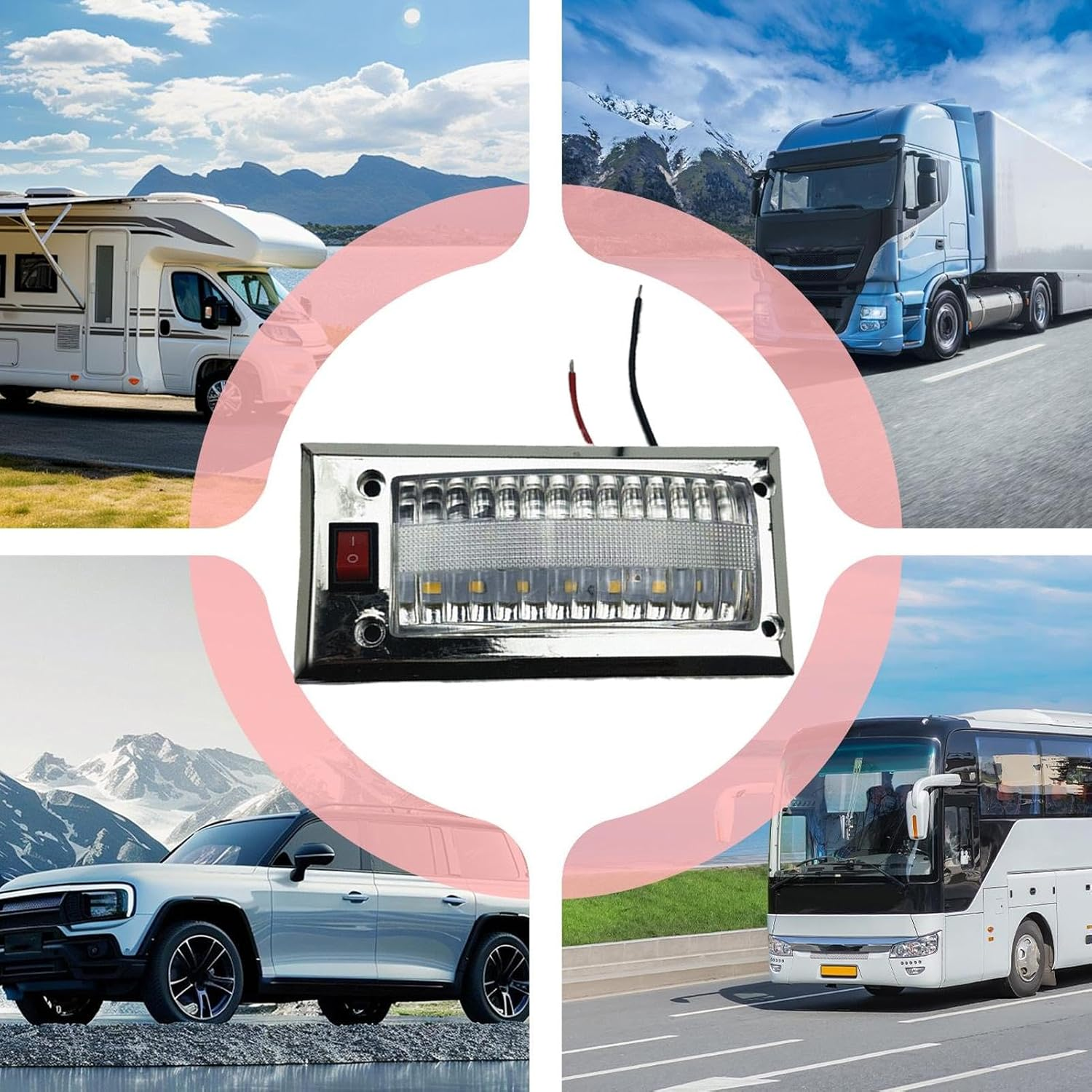 Dome Roof Interior Light - Ultra Bright Rv LED Roof Dome Light | 12V-24V Panel Reading Lamp On/Off Button for Car Van Truck Lorry Motorhome image number 4