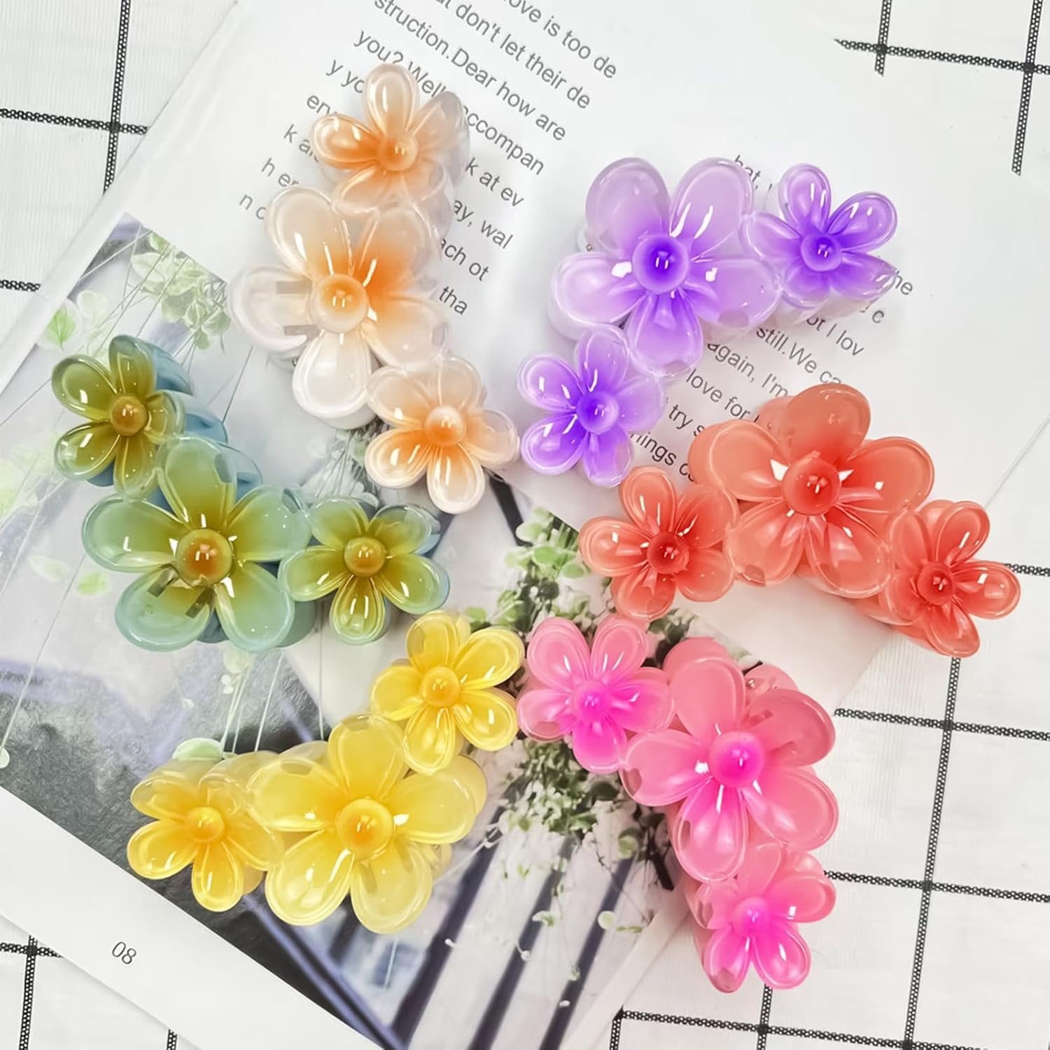 6-Pack Flower Hairpins, Non-Slip Plastic Hairpin, Acrylic Hairpins, Strong Styling, Beautiful Summer Colors, Cute Flower Shapes, Suitable for Women and Girls, Thin Hair or Thick Hair image number 3