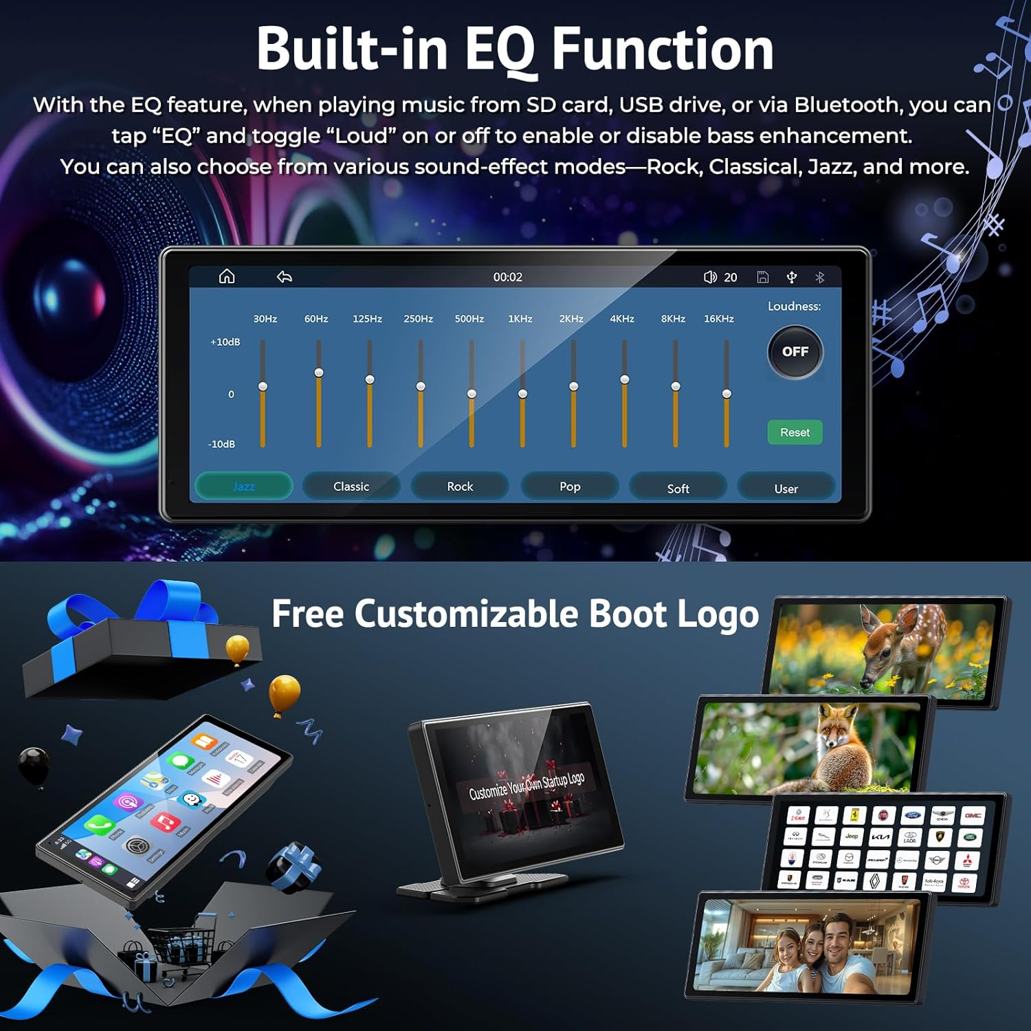 10.26" Carplay Screen for Wireless/Wired A-Pple Carplay,Android Auto and Mirror Link,Ips Car Play Touch Screen Car Stereo with Light Sensitive,Bluetooth Audio,Siri/G00Gle Assistant image number 1