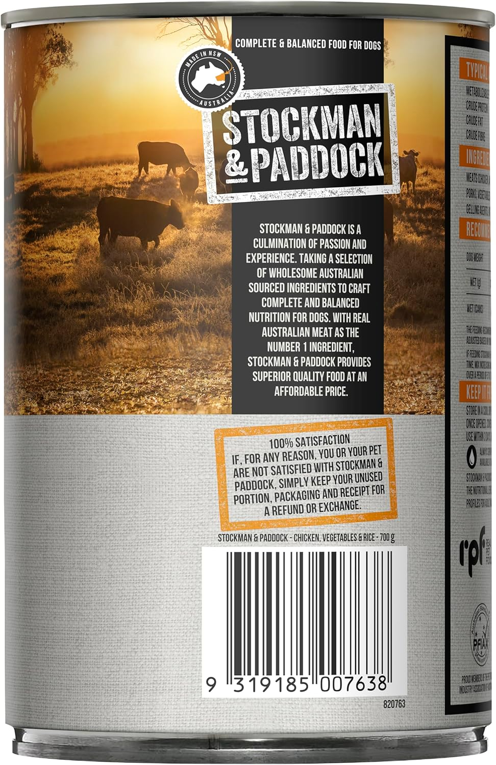 Stockman & Paddock Adult Wet Dog Food, Chicken with Vegetables & Rice 12X700G - Real Australian Meat for Complete Nutrition, a Hearty Meal Dogs Love