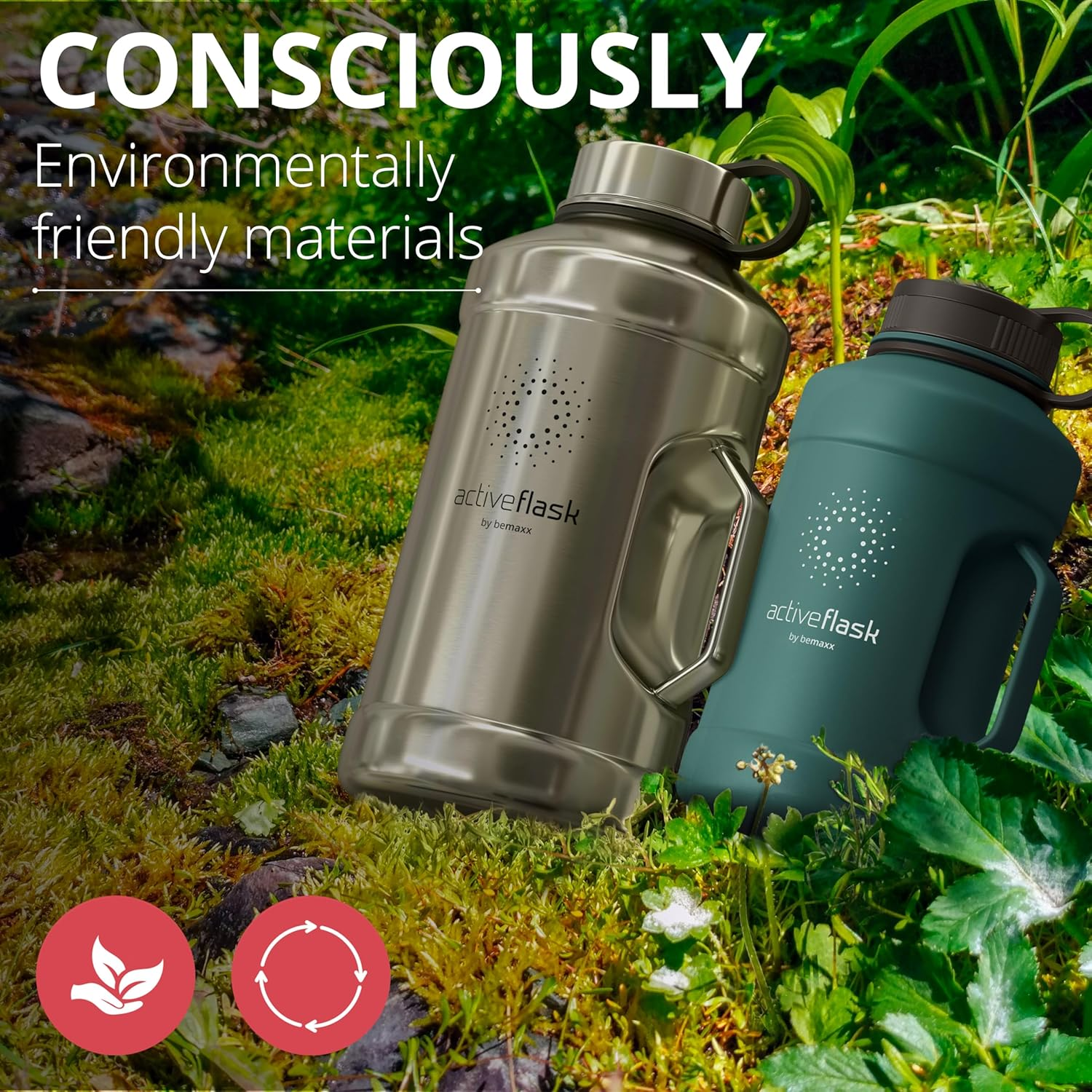 Leakproof Stainless Steel Water-Bottle ACTIVE FLASK + Straw (3 Lids) | Large 1.3/2.2 L Capacity Sports Container Bpa-Free, for Carbonated Drinks, 74 Oz XL Training Outdoor Fitness Water Bottle image number 4