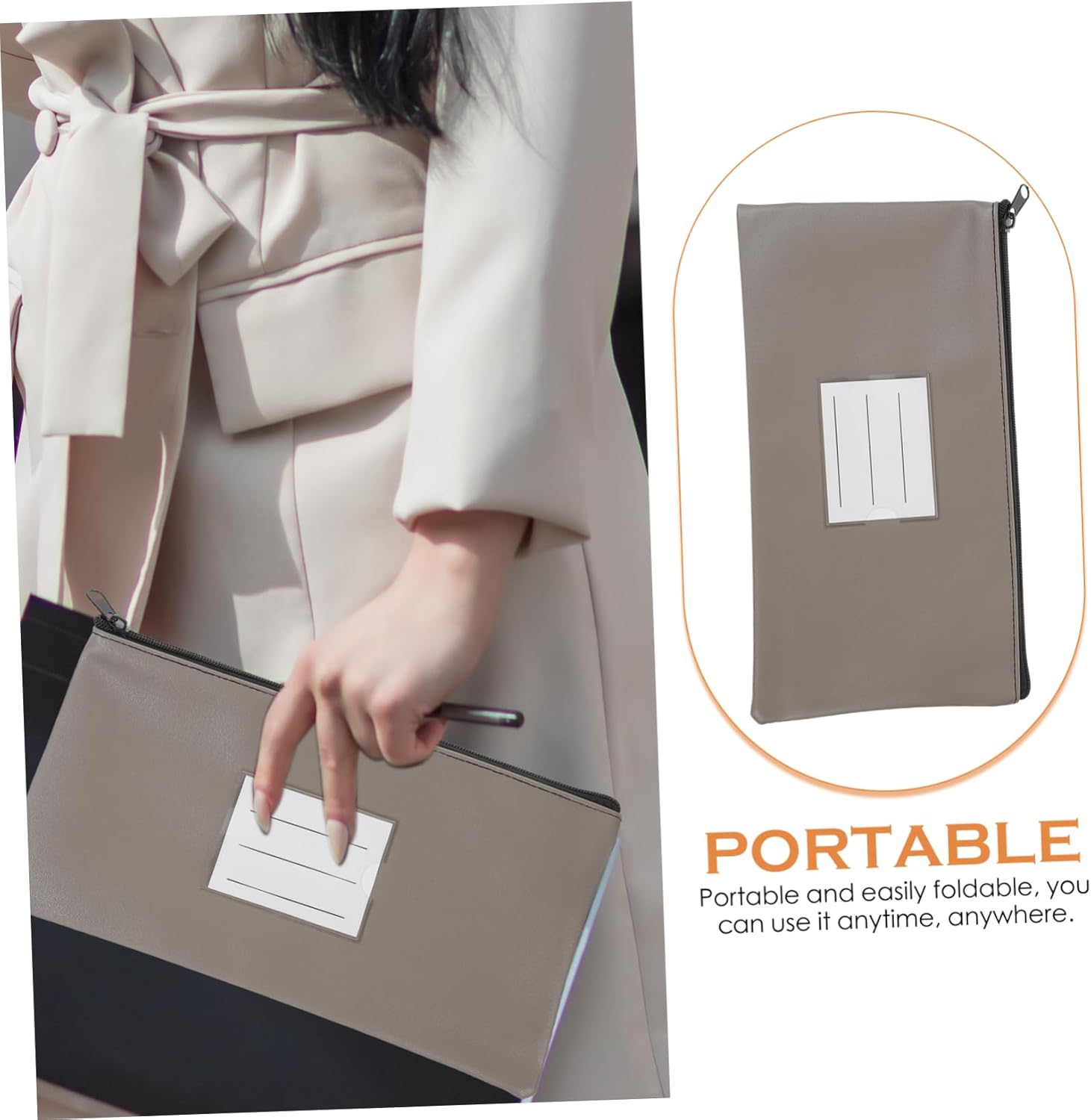 DIYEAH 2Pcs Zippered File Pouch Reusable Document Storage Pouch for Cash Bags and Receipts Organized File Holder Pu Leather image number 5