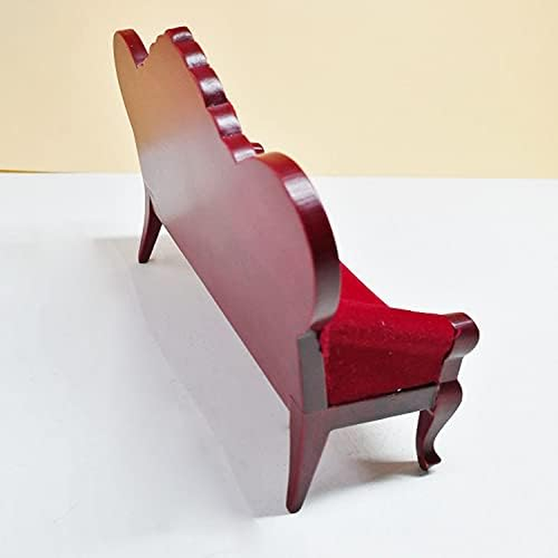 Hiawbon 1:12 Miniature Mini House Furniture Vintage Red Wooden Carved Sofa for Miniature House Accessories Furniture Decoration Birthday image number 5