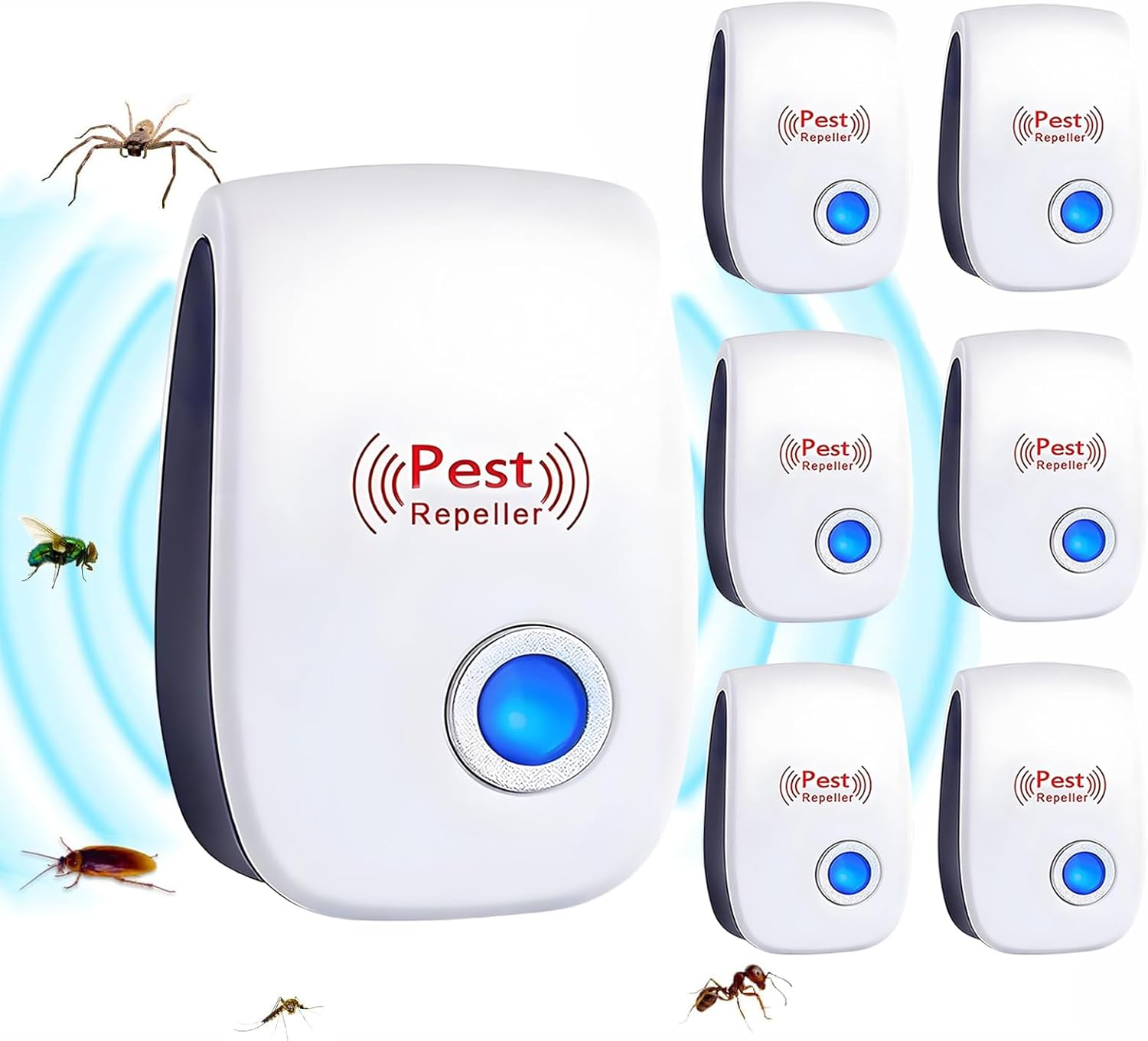 6 Packs Ultrasonic Pest Control Repeller, Electronic Pest Repellent Plug in Indoor Control Insect against Mosquito Cockroach Mice Spiders Flies for House Kitchen Garage Warehouse