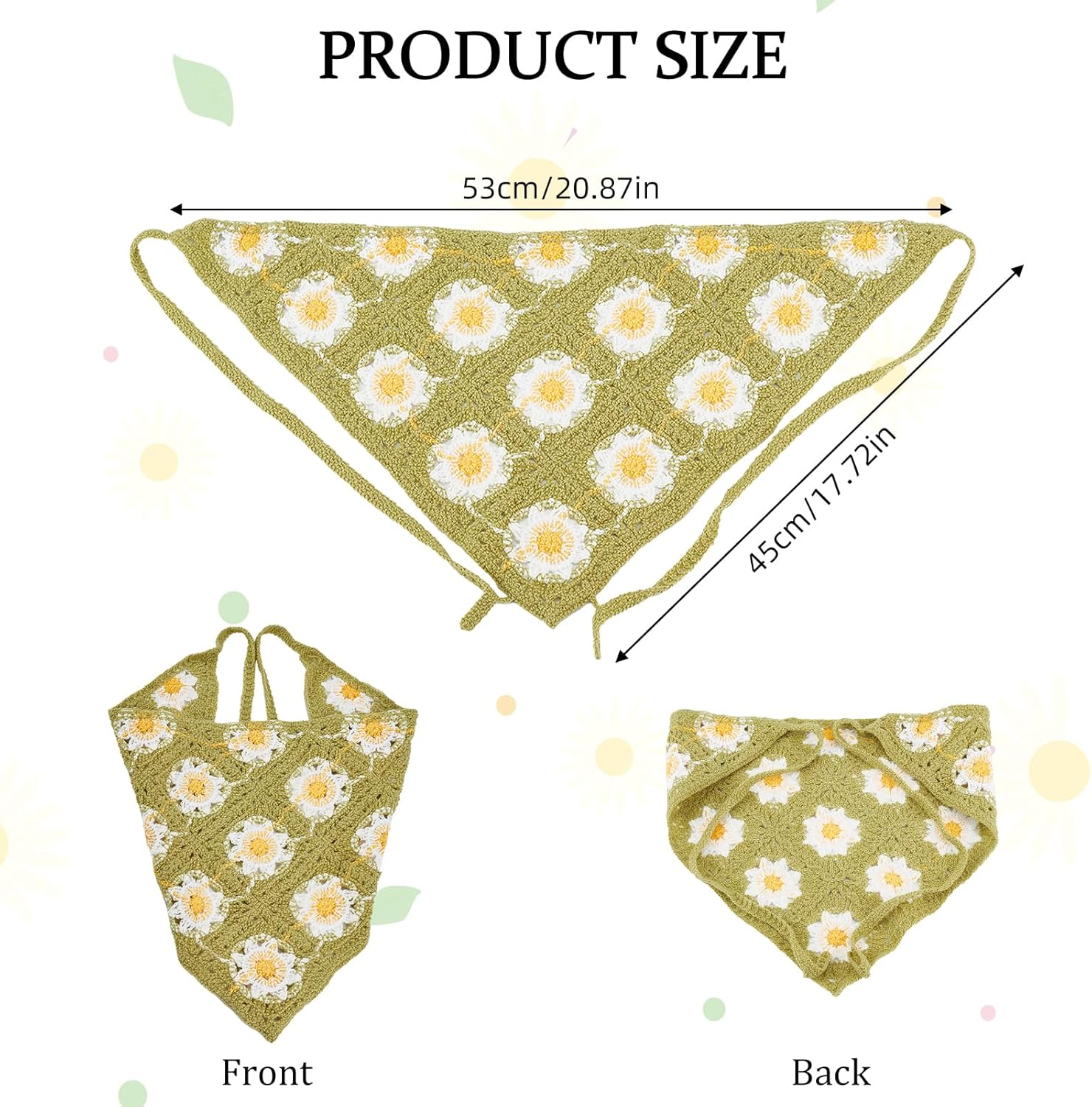 NICENEEDED 4 Pcs Crochet Bandanas Headbands, Flowers Knitted Headscarf Hairbands Foral Headwrap Knit Bandana Headband Scarf Tie-Back Head Coverings Hair Accessories image number 4