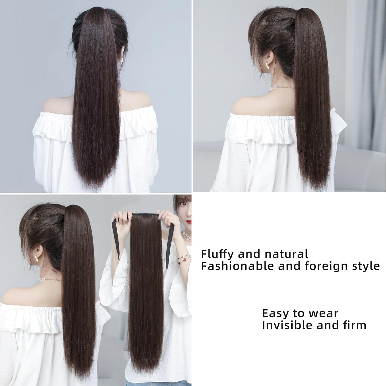 20 Inches Strap Ponytail Wig,Long Straight Fake Pony Tail Natural Fake Ponytails Piece (Dark Brown) image number 1