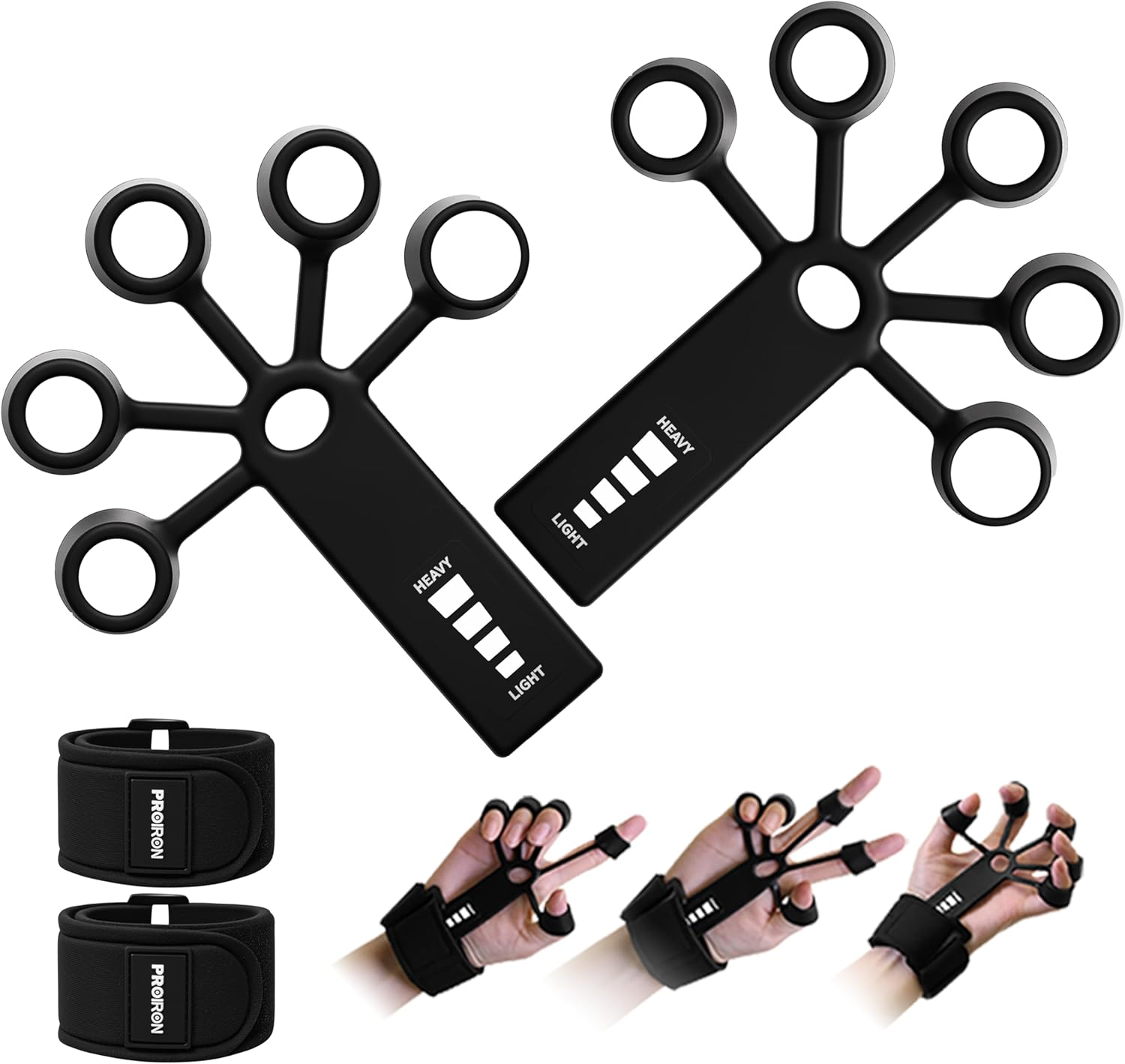PROIRON Hand Grip Strengthener 2 Pcs Adjustable Tear-Resistant Finger Strength Trainer Finger Strengthener Finger Stretcher Finger Exerciser for Hand Therapy Rehabilitation Finger Flexibility