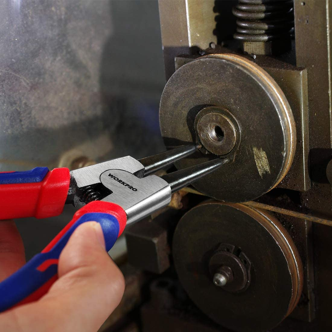 WORKPRO 4-Piece Snap Ring Pliers Set - Heavy Duty 7-Inch Internal/External Circlip Pliers Kit (Tip Diameter 5/64'')-Straight/Bent Jaw - Cr-V Steel - for Ring Remover Retaining- Storage Pouch Included image number 6