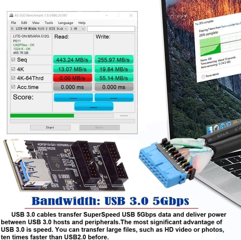 CY Card Single 19/20Pin Header to USB 3.0 19/20Pin Dual Ports Female PCBA Type Adapter Splitter HUB 5Gbps image number 6