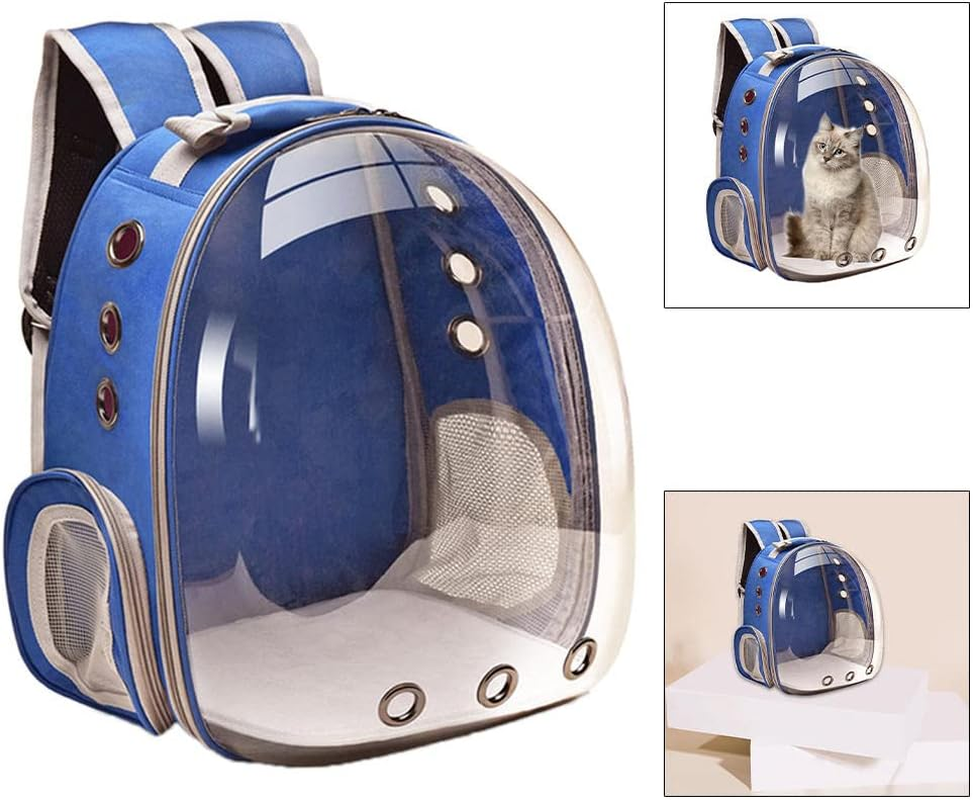 #N/A Durable Bubble Backpack Pet Carriers,Transparent Pet Breathable Travel Small Dog Cats with 3 Breathable Mesh Panels - Blue image number 4
