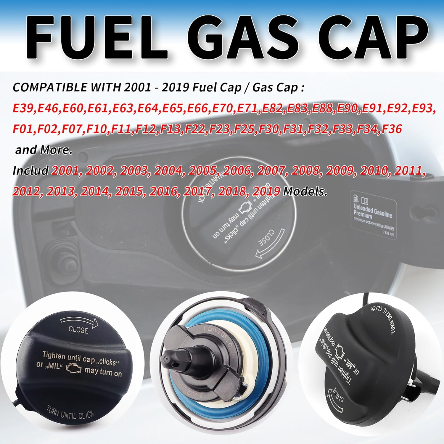 Replacement Reusable Fuel Cap for BMW E39 E46 E60 E90 E92 128I 320I 325I 328I 328Xi 330I 330Xi 335I 525I 528I 530I 535I 750I X1 X3 X5 Z4 MV 3 for Mini Cooper and Many Other Vehicles image number 5
