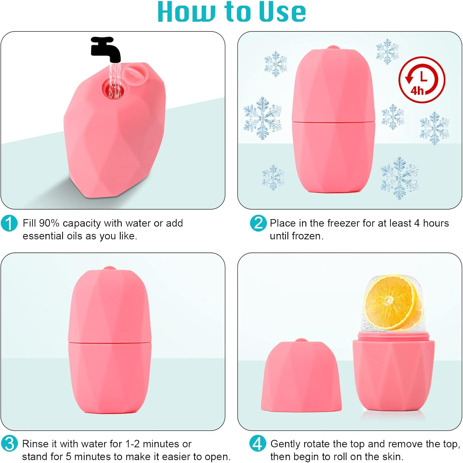 Qewro 2Pack Ice Roller for Face, Silicone for Tone Skin, Reusable Eye Puffiness Relief, Ice Roller Mold for Neck, Facial Roller to Remove Fine Lines Pores anti Wrinkles (Pink and Green)