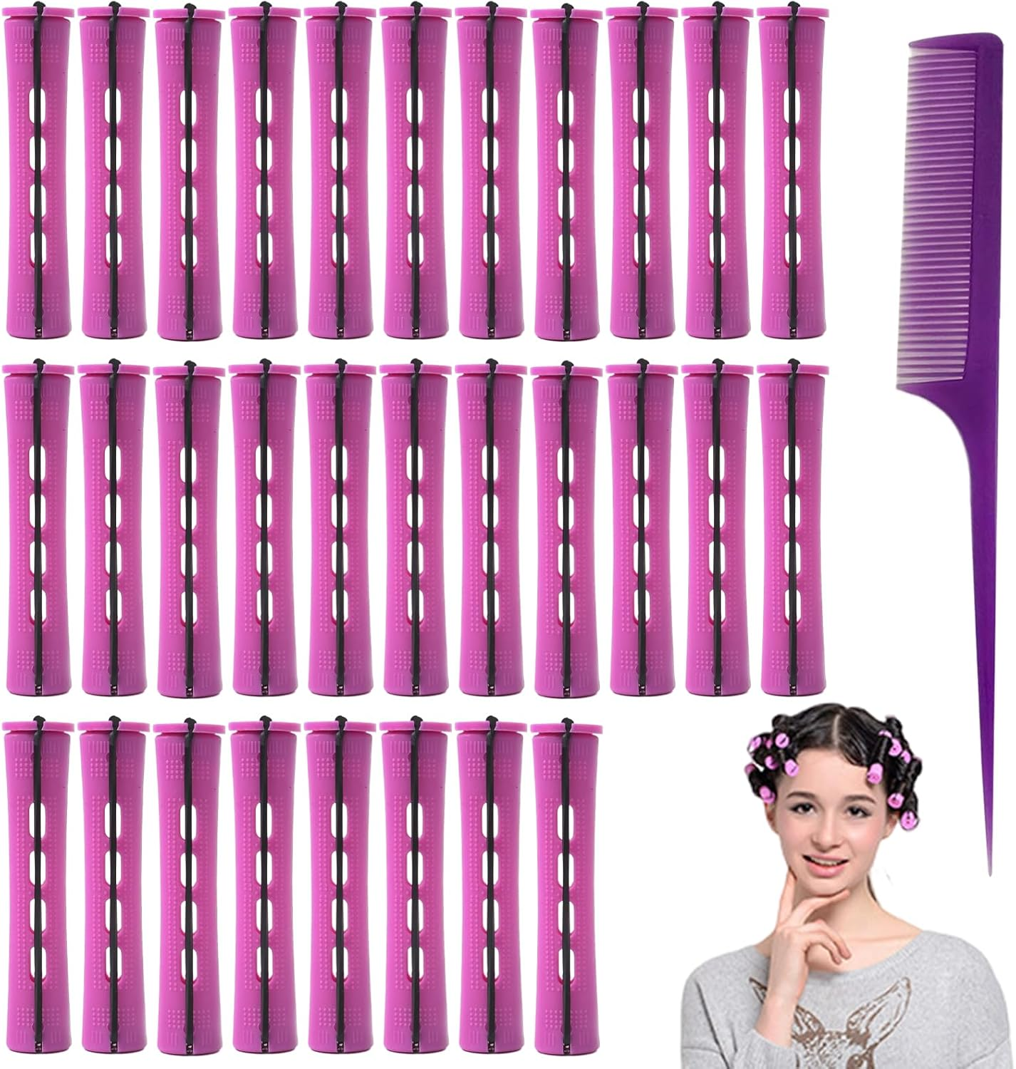 Complete Perm Set - Light Curls without Heat, Smaller Curls with Curling Iron, Curler for Perms, Small Curlers, Overnight Curlers, Papilots, Lace Paper (30 Pieces) image number 3