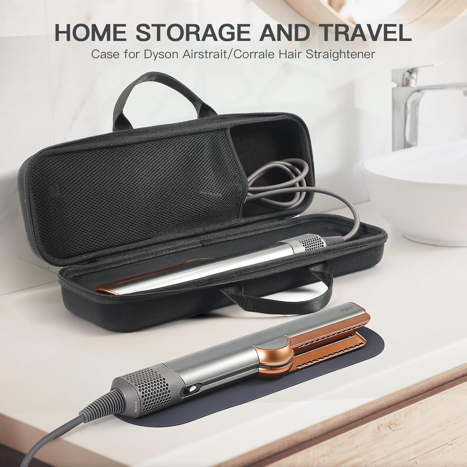 Travel Carrying Case for Dyson Airstrait HT01 Hair Straightener Hard Protective Case Storage Bag Layer Hair Accessories Tools Orgnizer (Black) image number 3