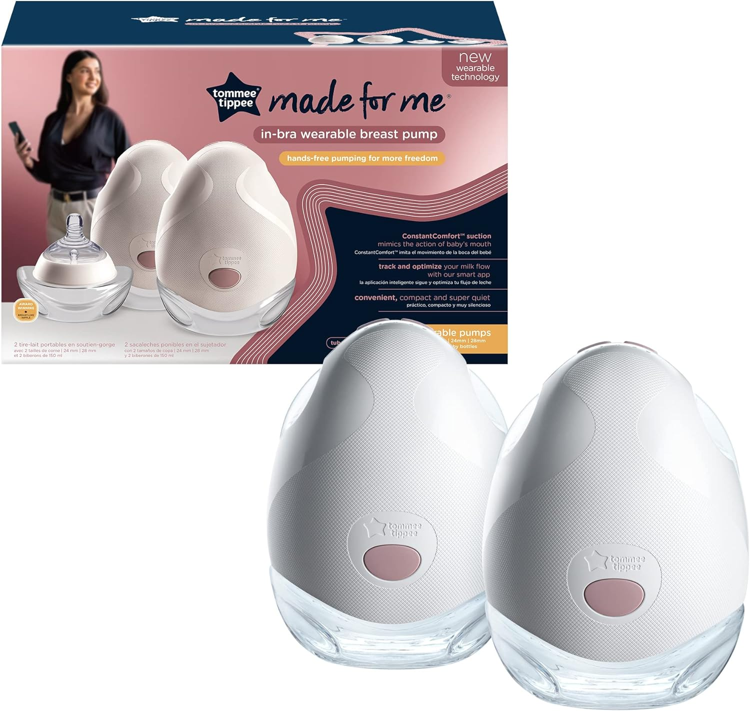 Tommee Tippee Made for Me Double Electric Wearable Breast Pump a Hands-Free, In-Bra Breastfeeding Pump Which Is Portable and Quiet, with 1 Massage and 8 Express Modes and 4 Hour Battery Life image number 1