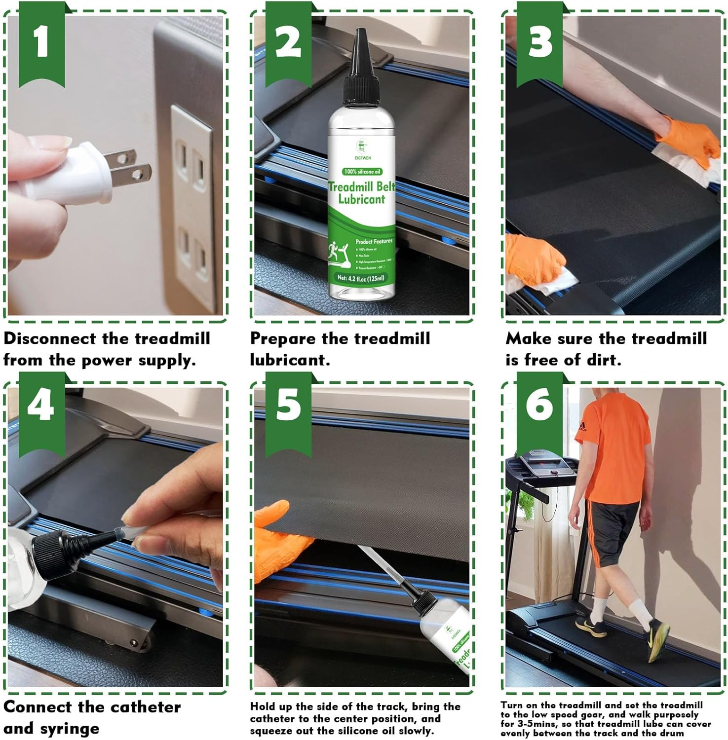 EIGTWEN 2 X 125Ml Treadmill Lubricant for Belt, 100% Silicone Treadmill Oil, High Temperature Resistant Stable Treadmill Belt Lubricant, Treadmill Lube Suitable for Most Types of Treadmills image number 2