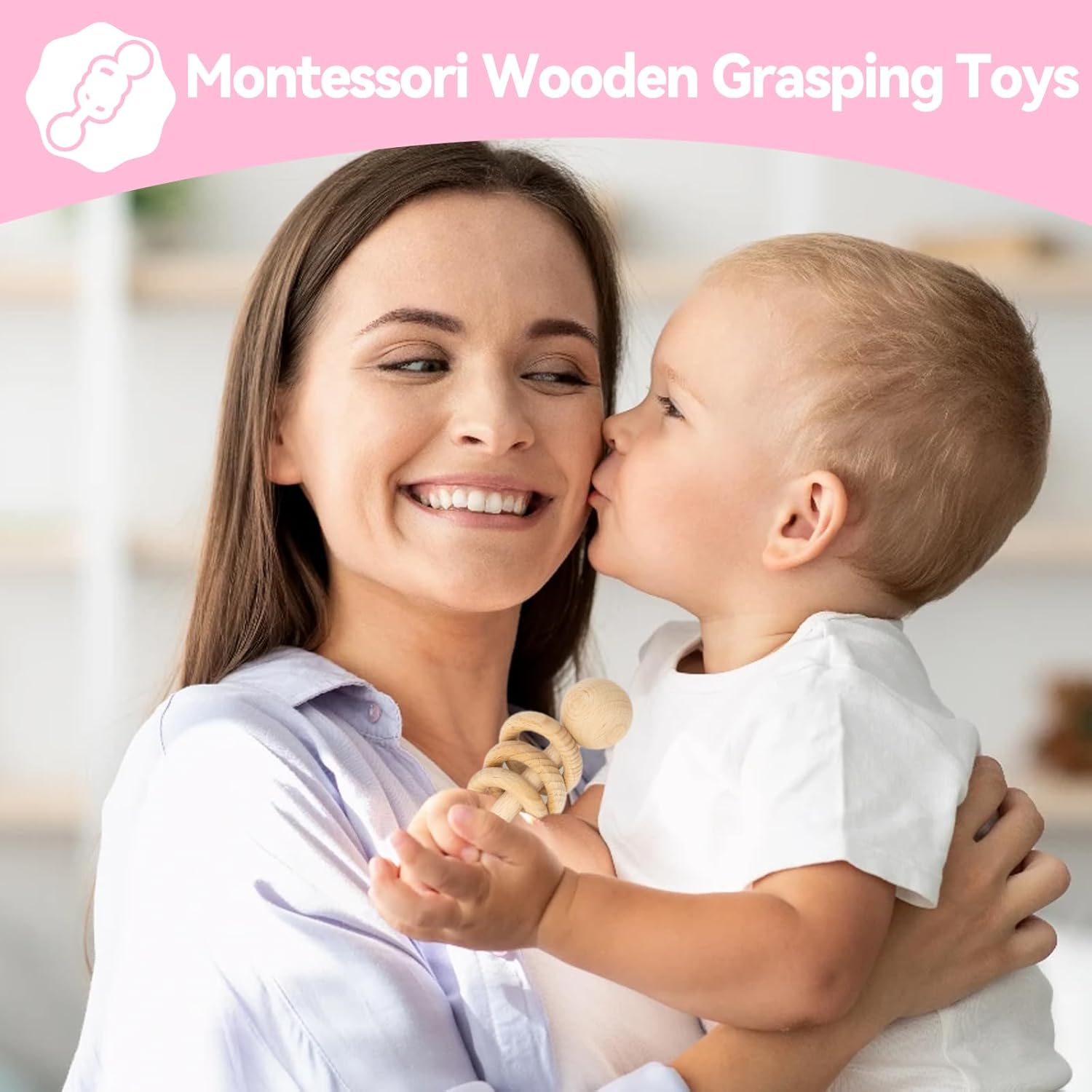 GANGANWU Baby Shower Gifts, New Baby Gifts for Girls, Pink 8 in 1 Set - New Baby Gifts, Baby Boy Gifts Including Lovey Security Blanket, Welcome Card, Wooden Rattle Toy, Socks,Baby Bib and More image number 6