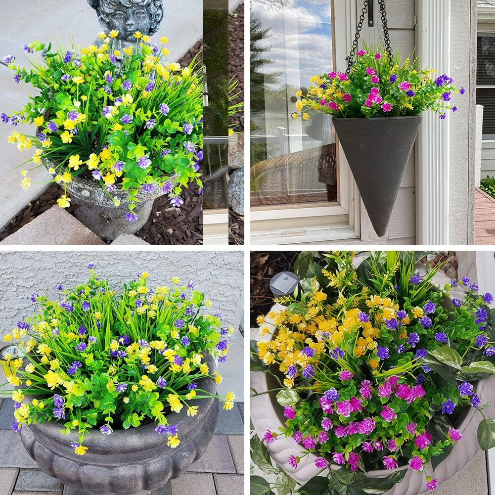 KLEMOO 12 Bundles Outdoor Artificial Fake Flowers UV Resistant No Fade Boxwood Faux Plastic Shrubs Plants for Garden Patio Porch Window Box Home Wedding Farmhouse Hanging D&eacute;cor - Mixcolor-36 Bundles image number 6