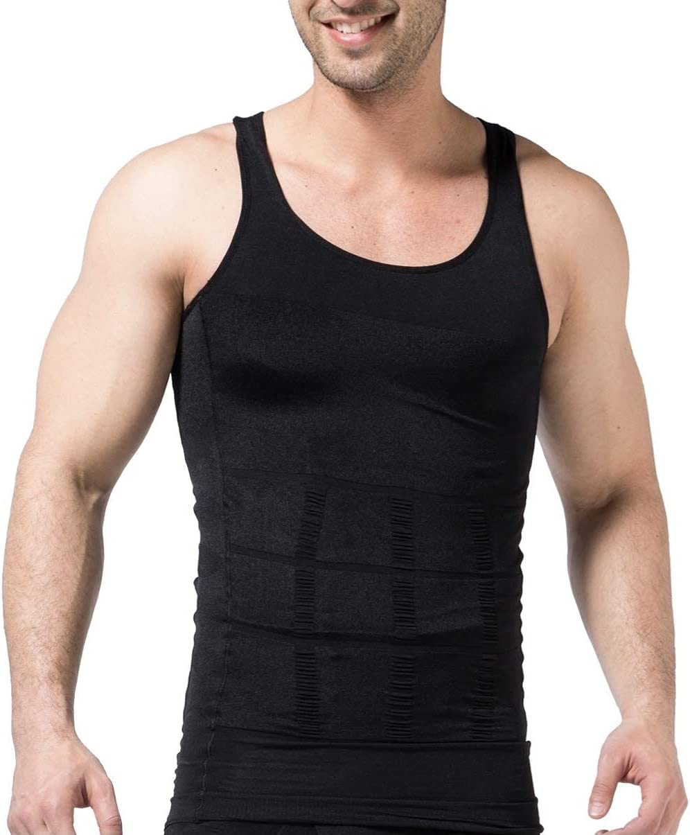 Mens Compression Tank Top Body Slimming Shaper Compression Shirts for Men Slim Undershirts Abs Vest for Workout Abdomen image number 4
