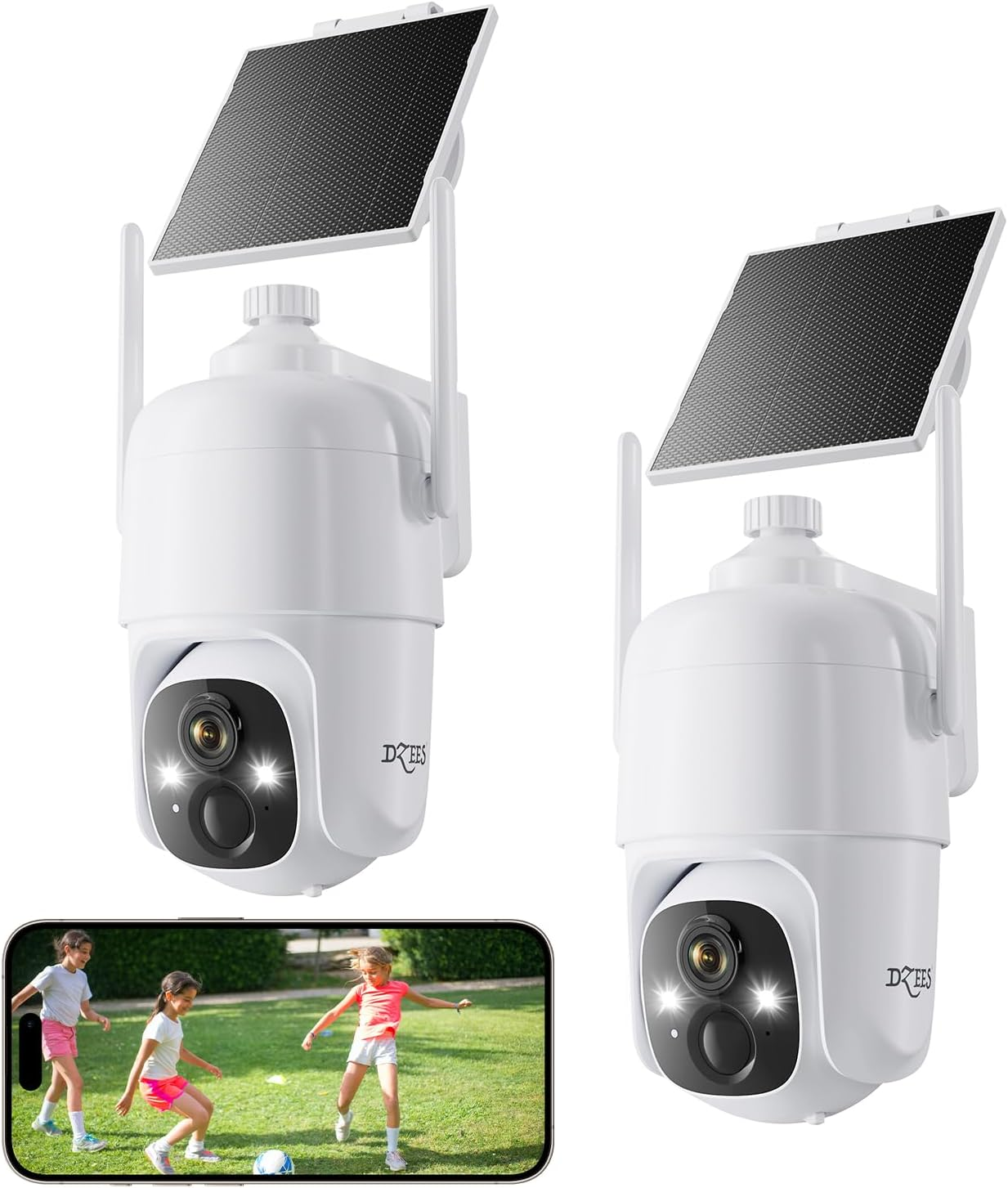 Dzees Solar Security Cameras Wireless Outdoor, 2K Battery Powered Security Camera, 360&deg; PTZ Camera with Spotlight, Siren, Color Night Vision, AI Dectection, IP66 for Home Security, 2.4Ghz - D3 image number 5