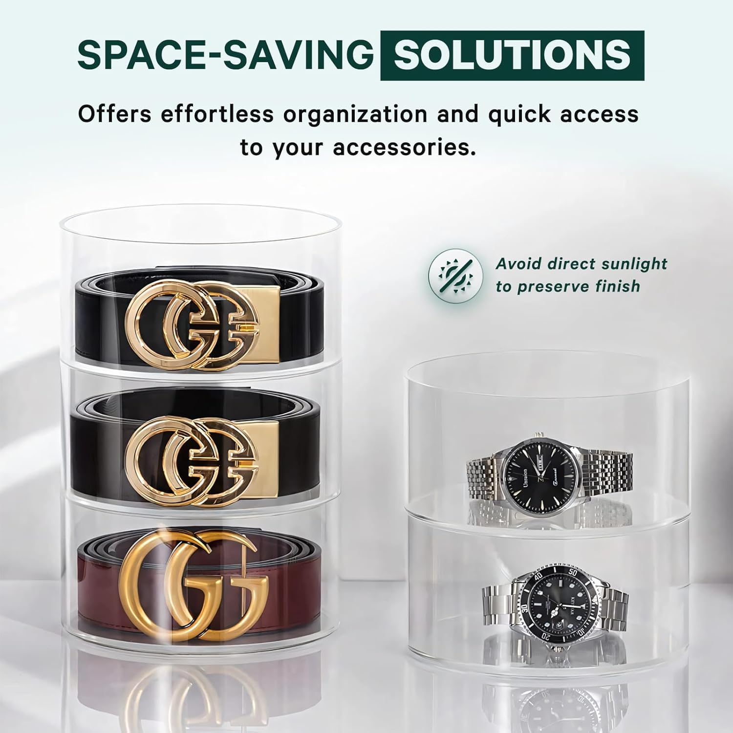 STUDIOMYO Acrylic Belt Organizer, 5-Layer, Clear, Minimalist, Dustproof, Unisex, Ideal for Jewelry, Watches, Cosmetics image number 1