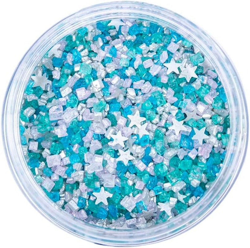 Sprinks Milky Way Glitz Sprinkles - Edible Cake Sprinkles | Holiday Sprinkles | Candy Sprinkles | Cupcake Decorating Sprinkles | Snow Sprinkles | Blue & Silver Sugar Crystals | White Stars | 80G